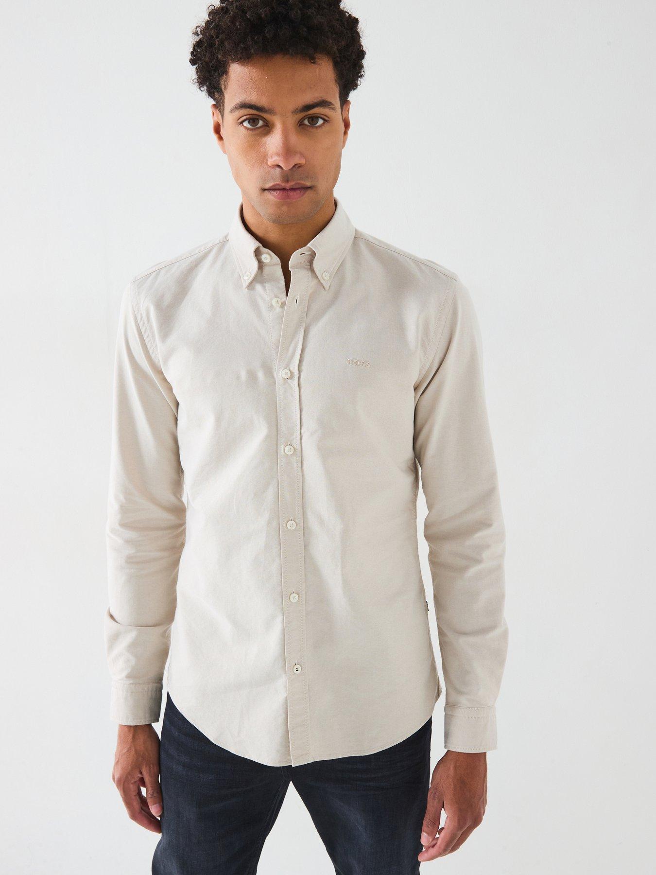 undefined Roan Slim Fit Button Down Logo Washed Oxford Shirt - Beige