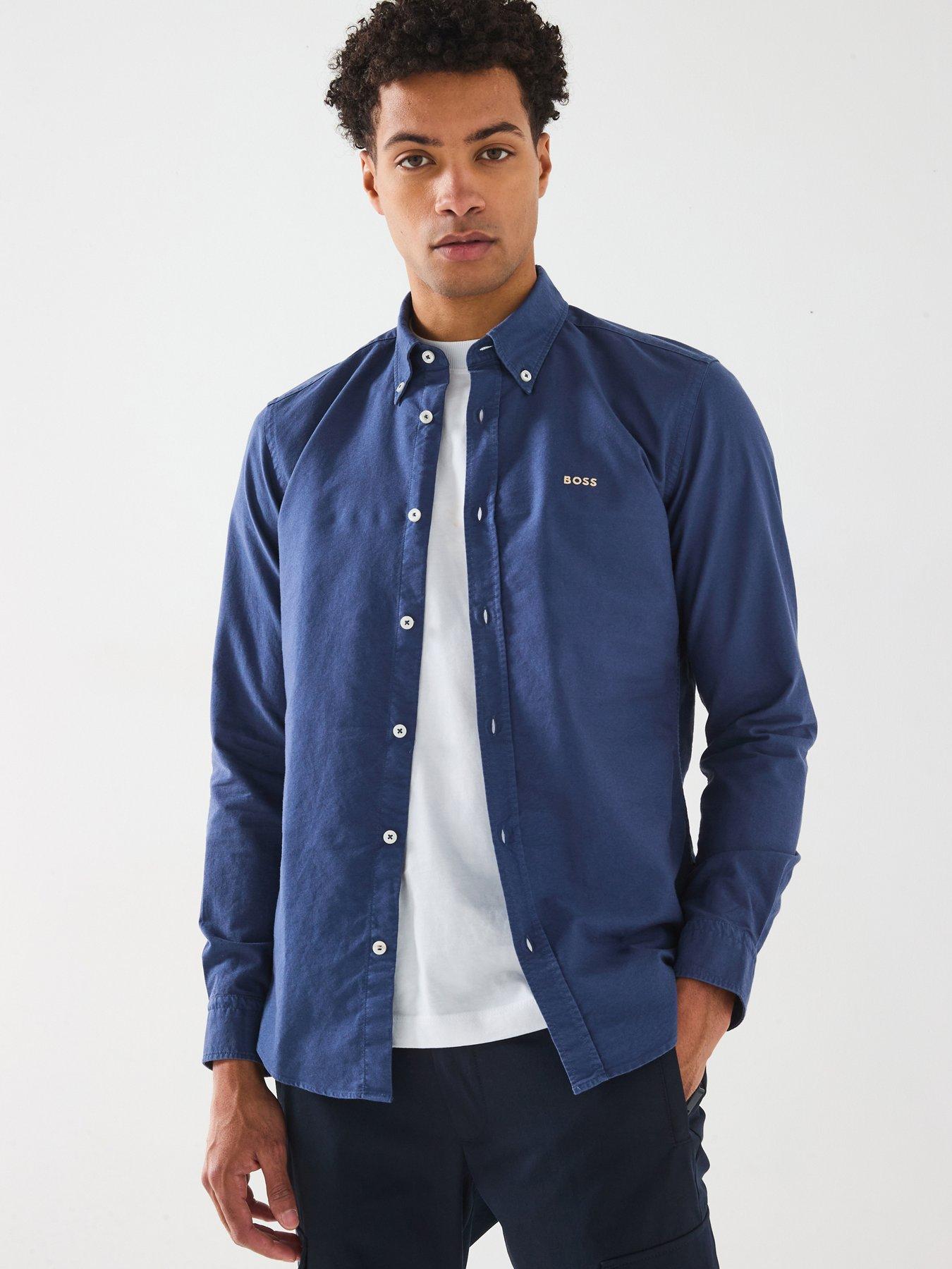 undefined Roan Slim Fit Button Down Logo Oxford Shirt - Blue