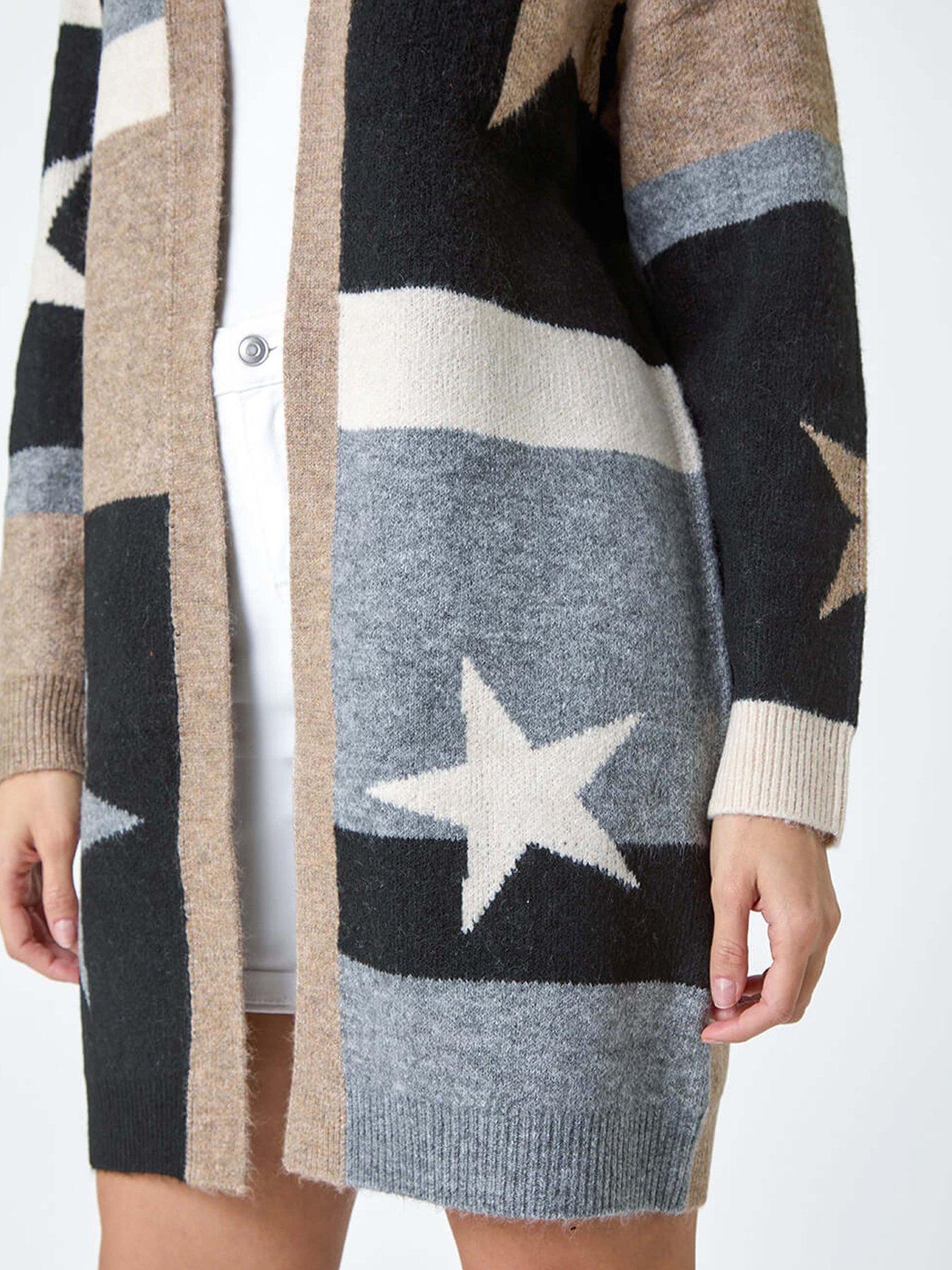 Image 5 of 5 of Roman Star Print Longline Stretch Cardigan - Natural