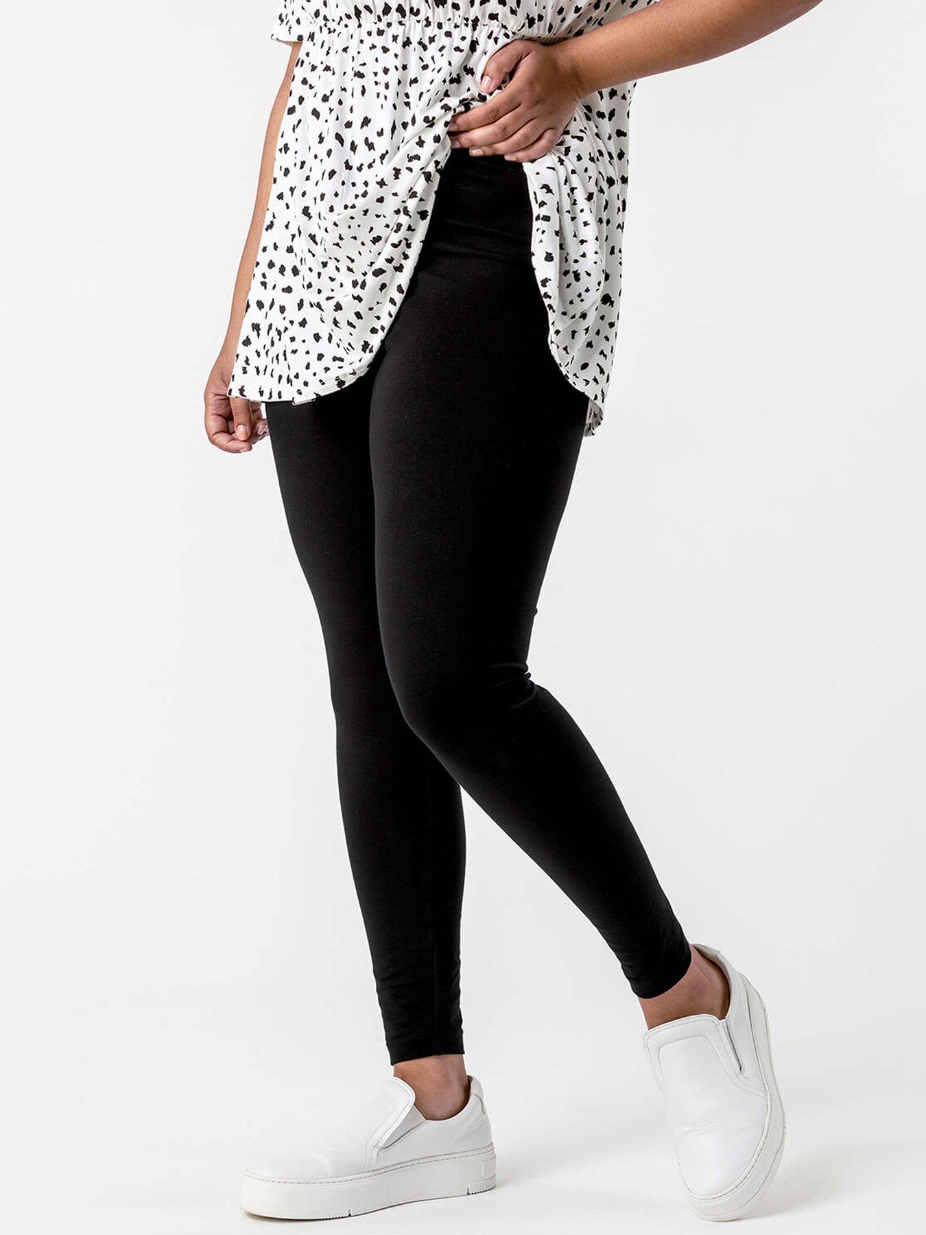 Roman Curve Stretch Plain Leggings - Black