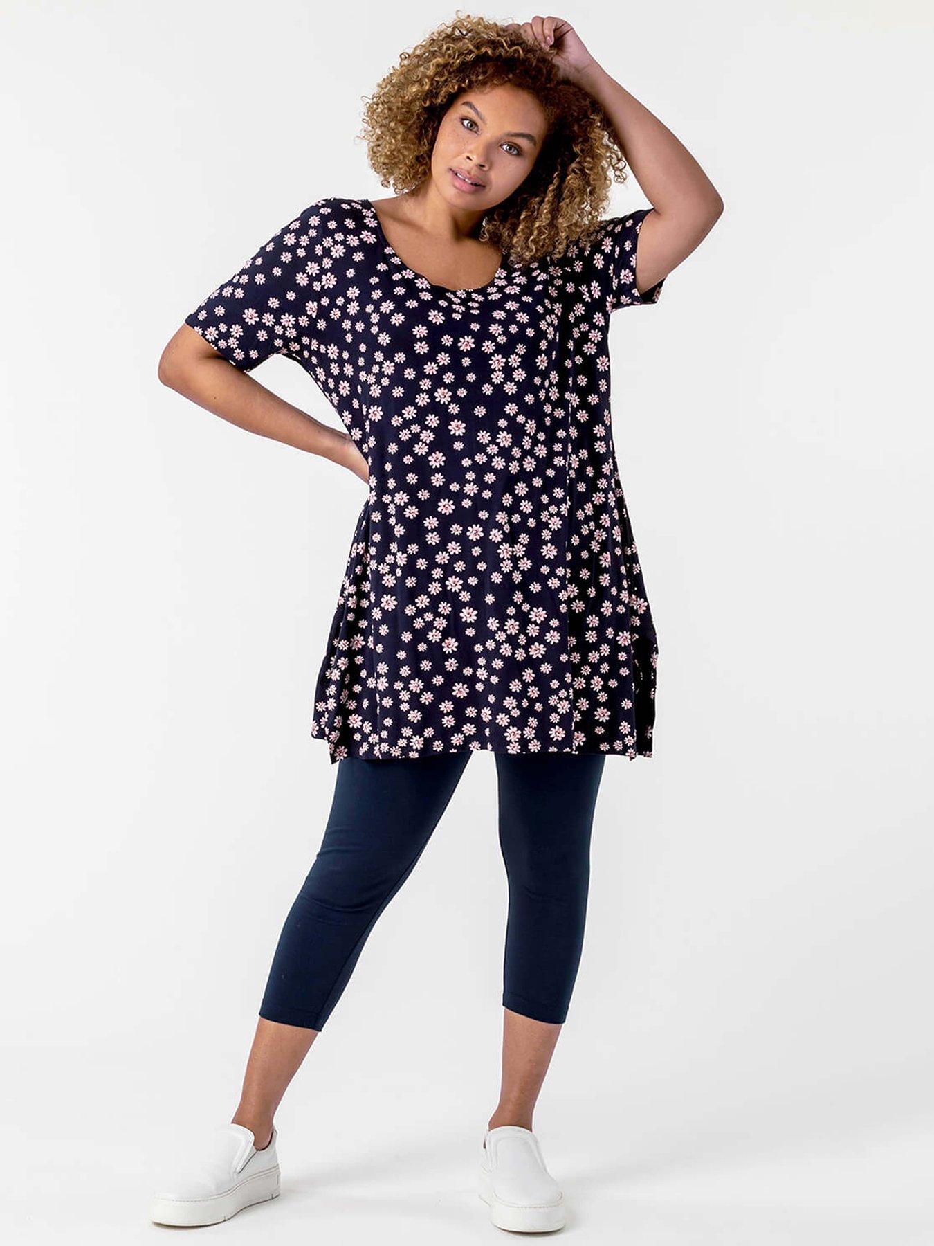 Roman Curve Plain Cropped Leggings, Navy, Size 18, Women