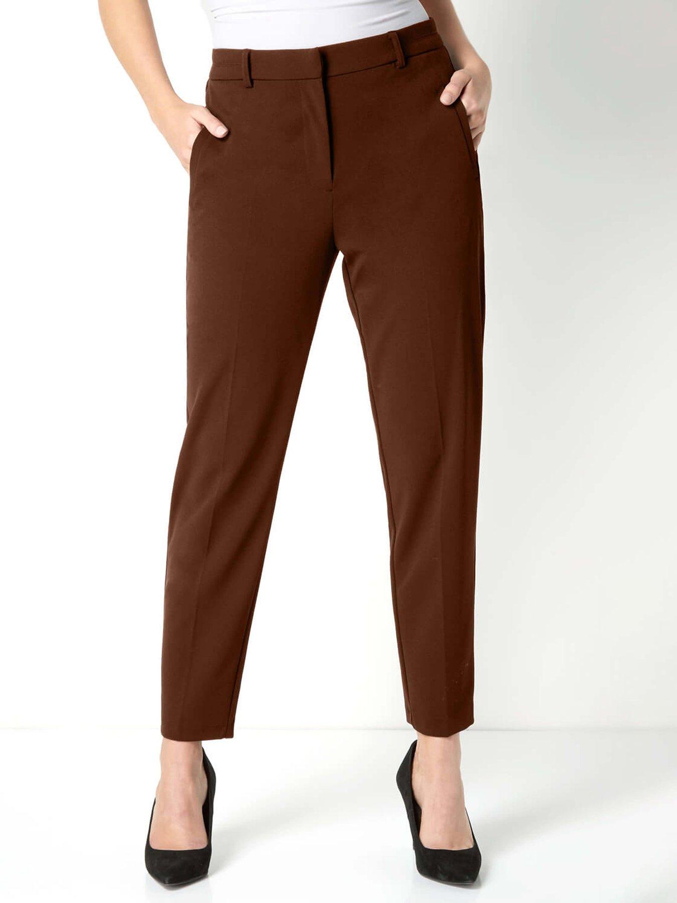 undefined Short Straight Leg Stretch Trouser - Chocolate