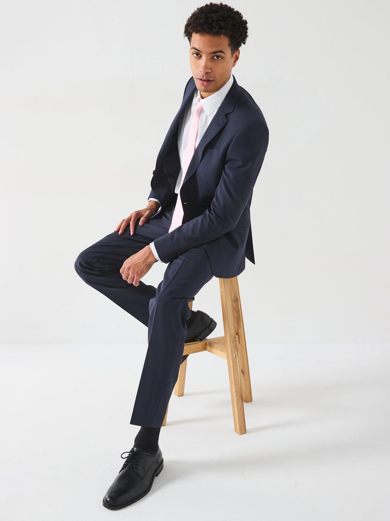 Image 3 of 6 of BOSS H-huge 224 Slim Fit Pindot 2 Piece Suit - Navy