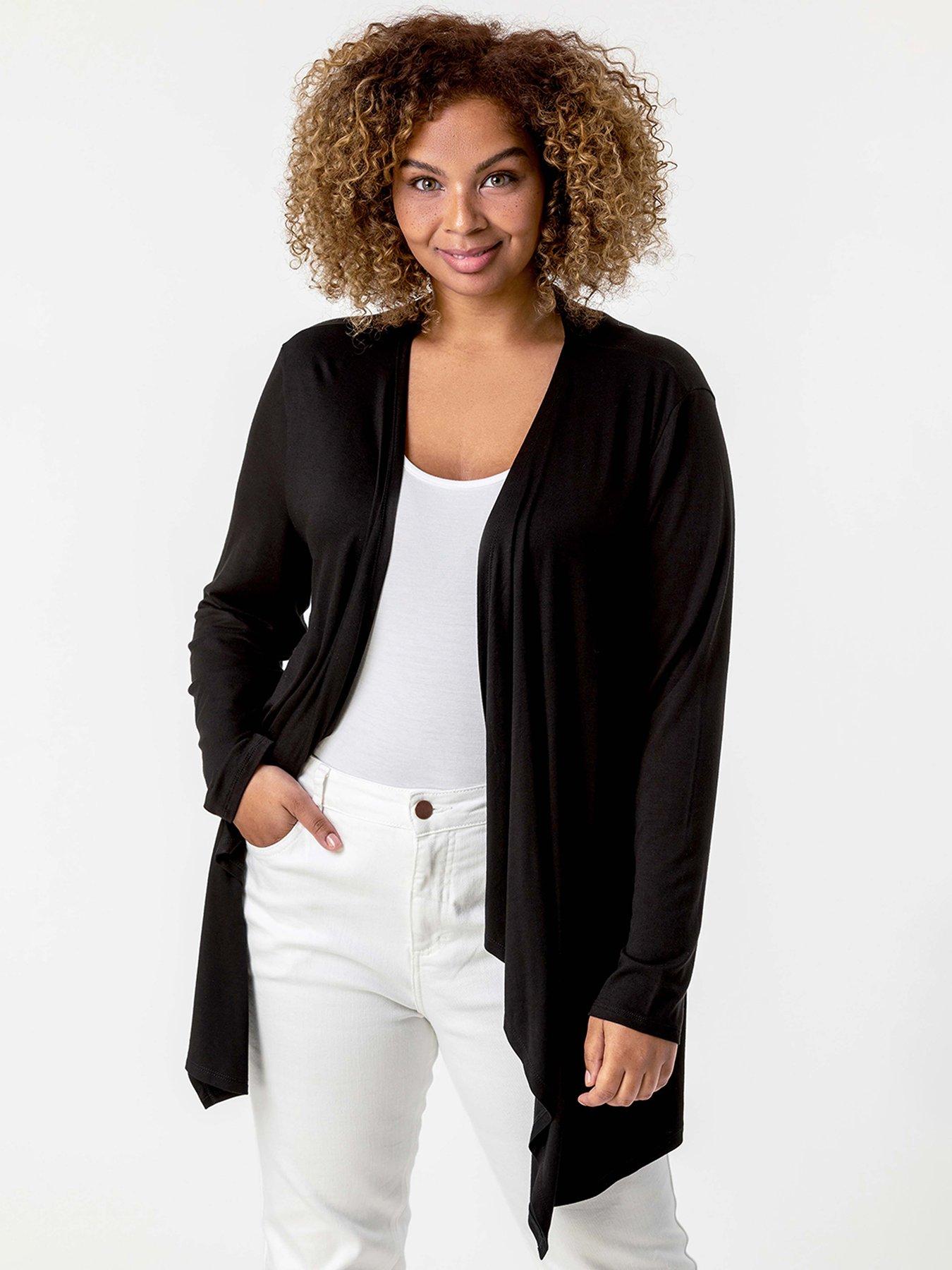 undefined Curve Waterfall Front Jersey Cardigan - Black