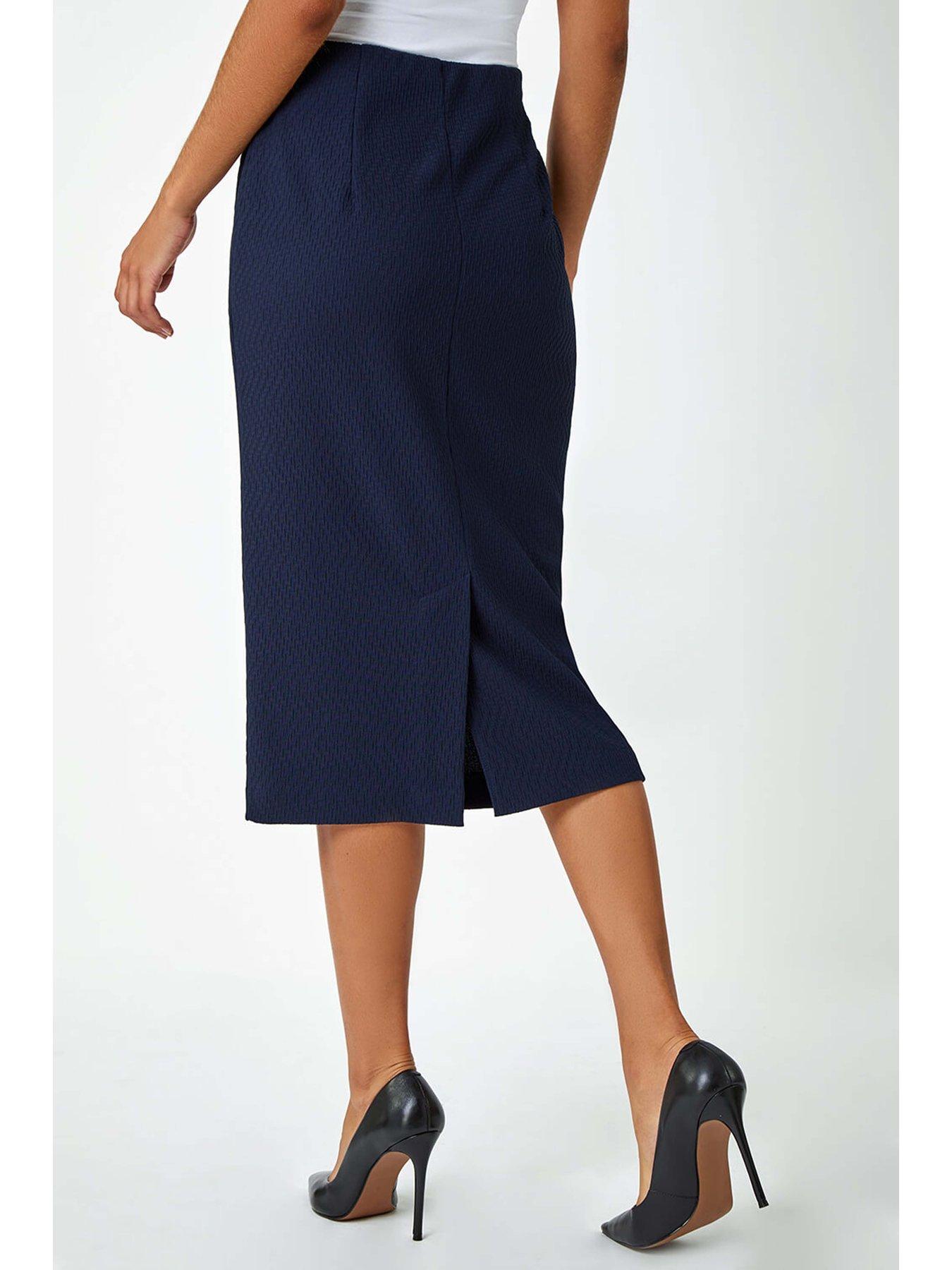 Image 2 of 5 of Roman Textured Pencil Midi Skirt - Navy