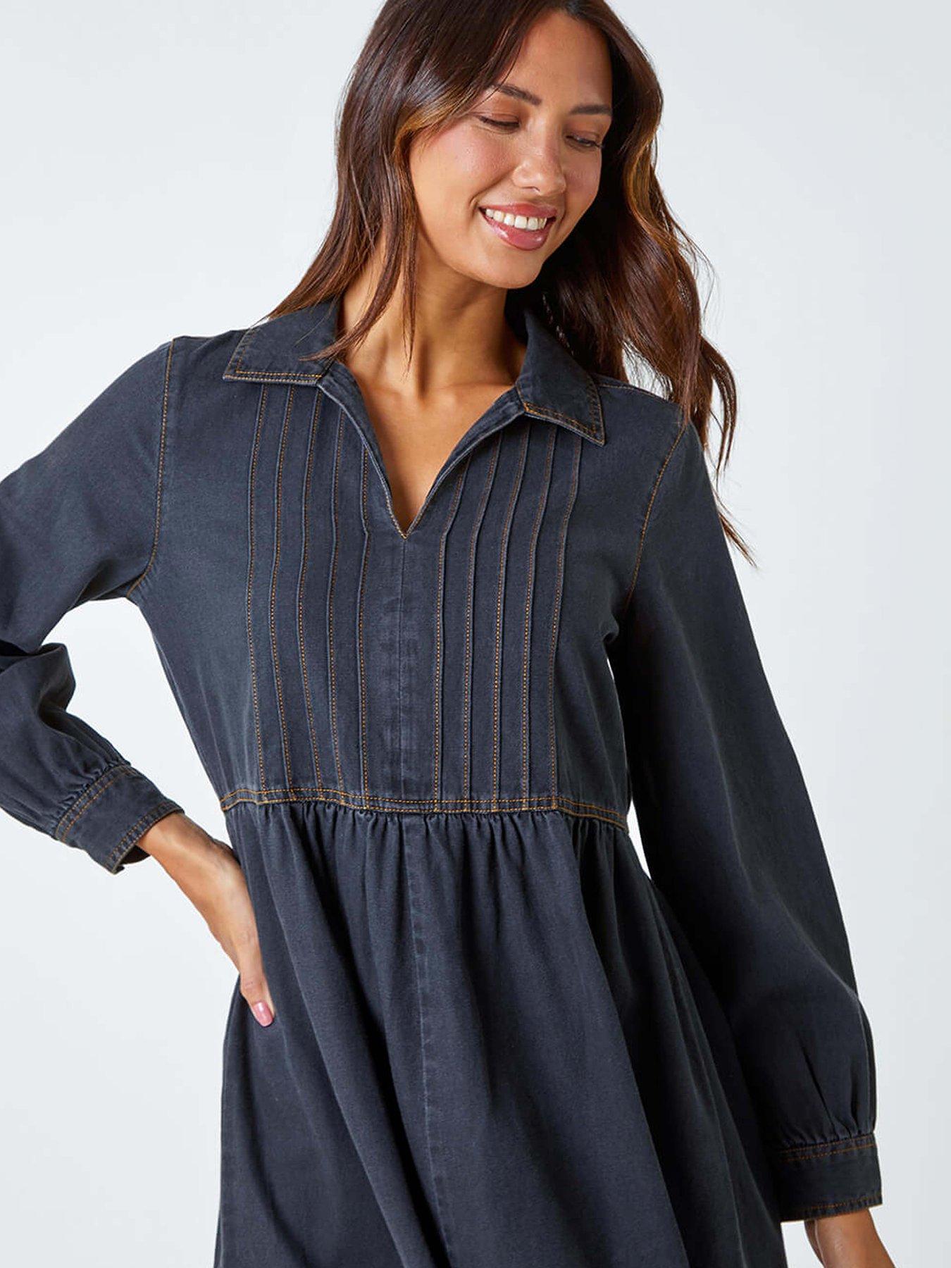 Black denim shift dress hotsell