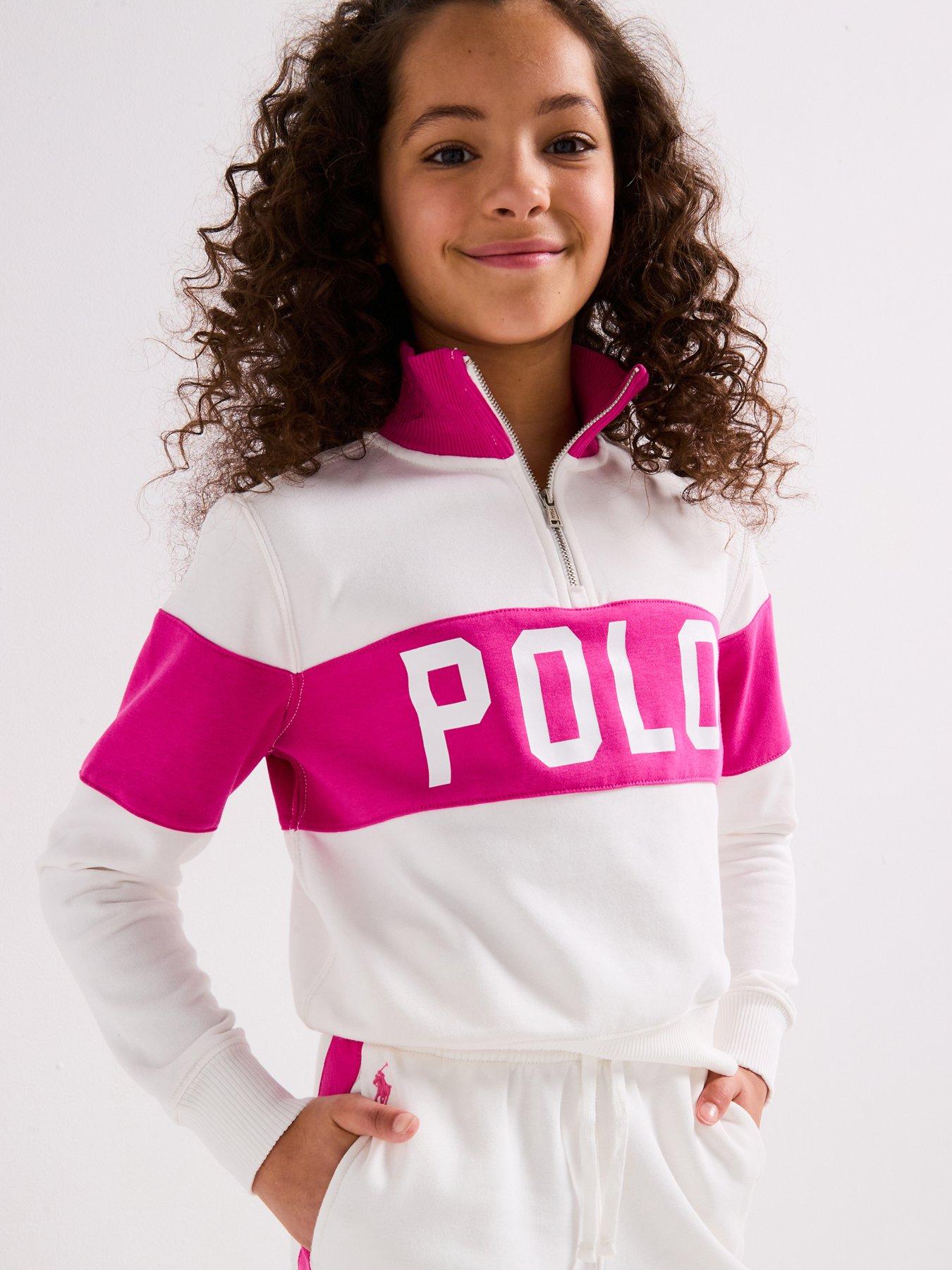 Image 1 of 6 of Polo Ralph Lauren Girls Zip Sweat Top - Pink/White