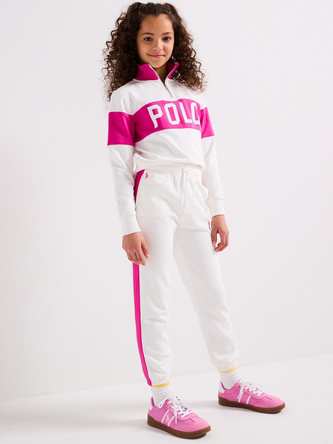 Image 3 of 6 of Polo Ralph Lauren Girls Zip Sweat Top - Pink/White