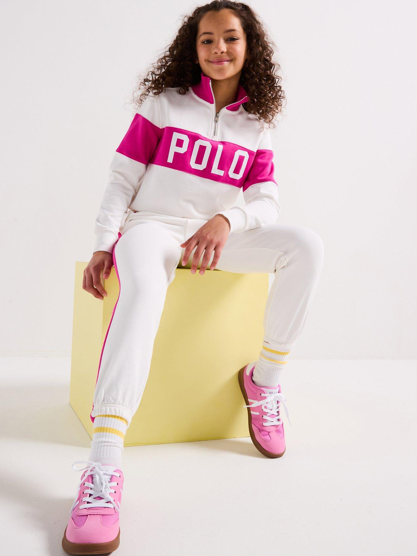 Image 4 of 6 of Polo Ralph Lauren Girls Zip Sweat Top - Pink/White