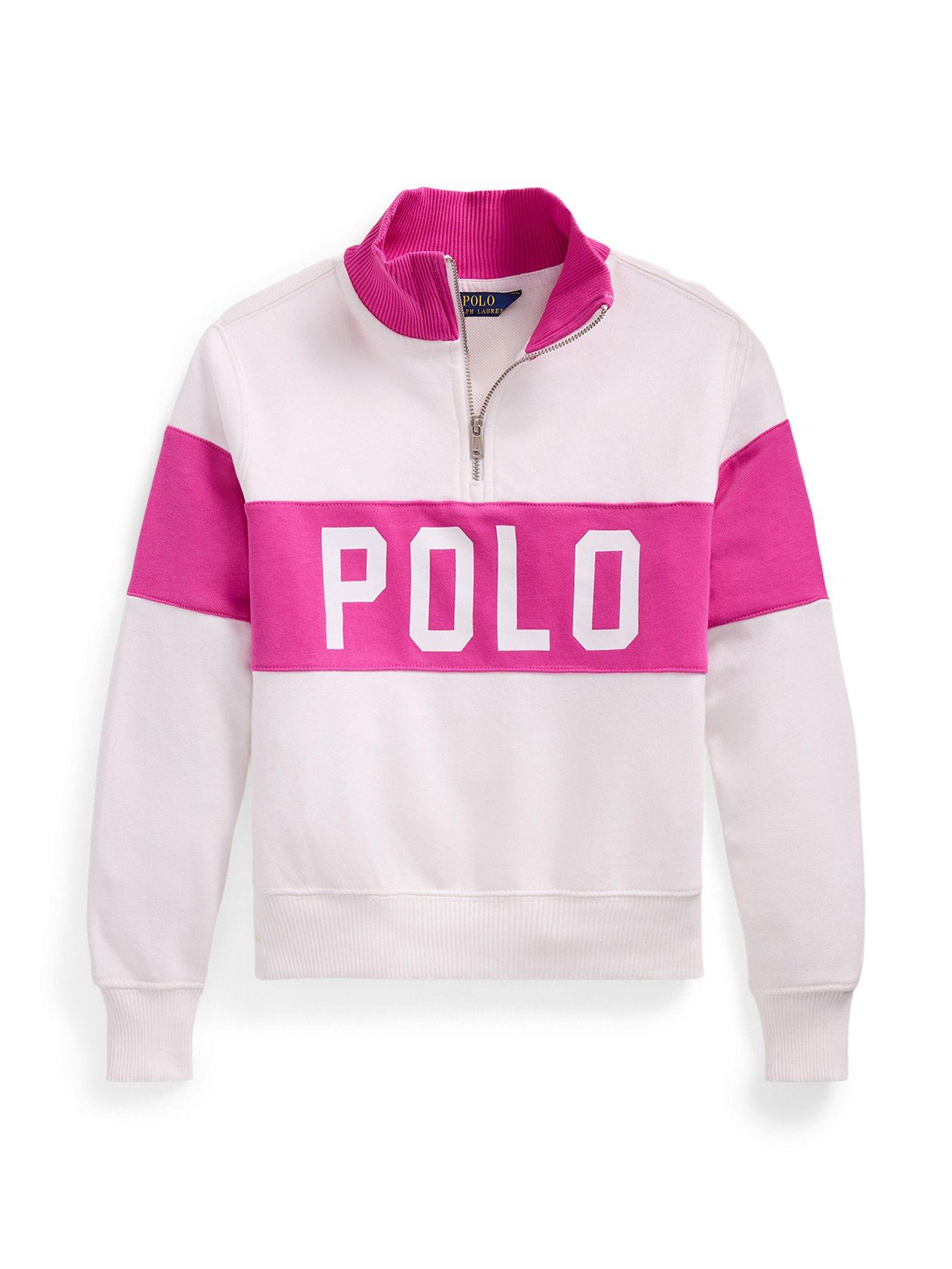 Image 5 of 6 of Polo Ralph Lauren Girls Zip Sweat Top - Pink/White
