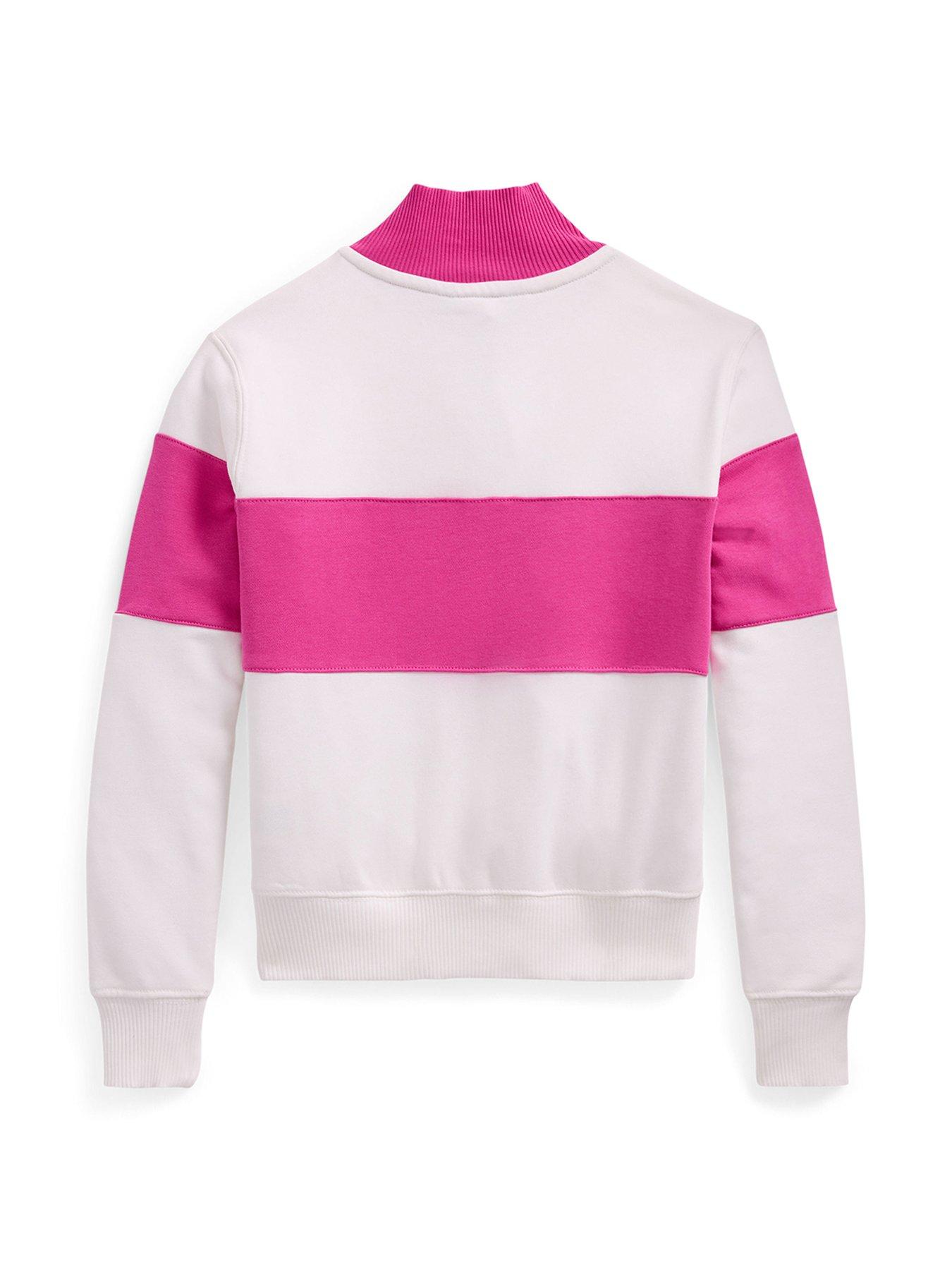 Image 6 of 6 of Polo Ralph Lauren Girls Zip Sweat Top - Pink/White