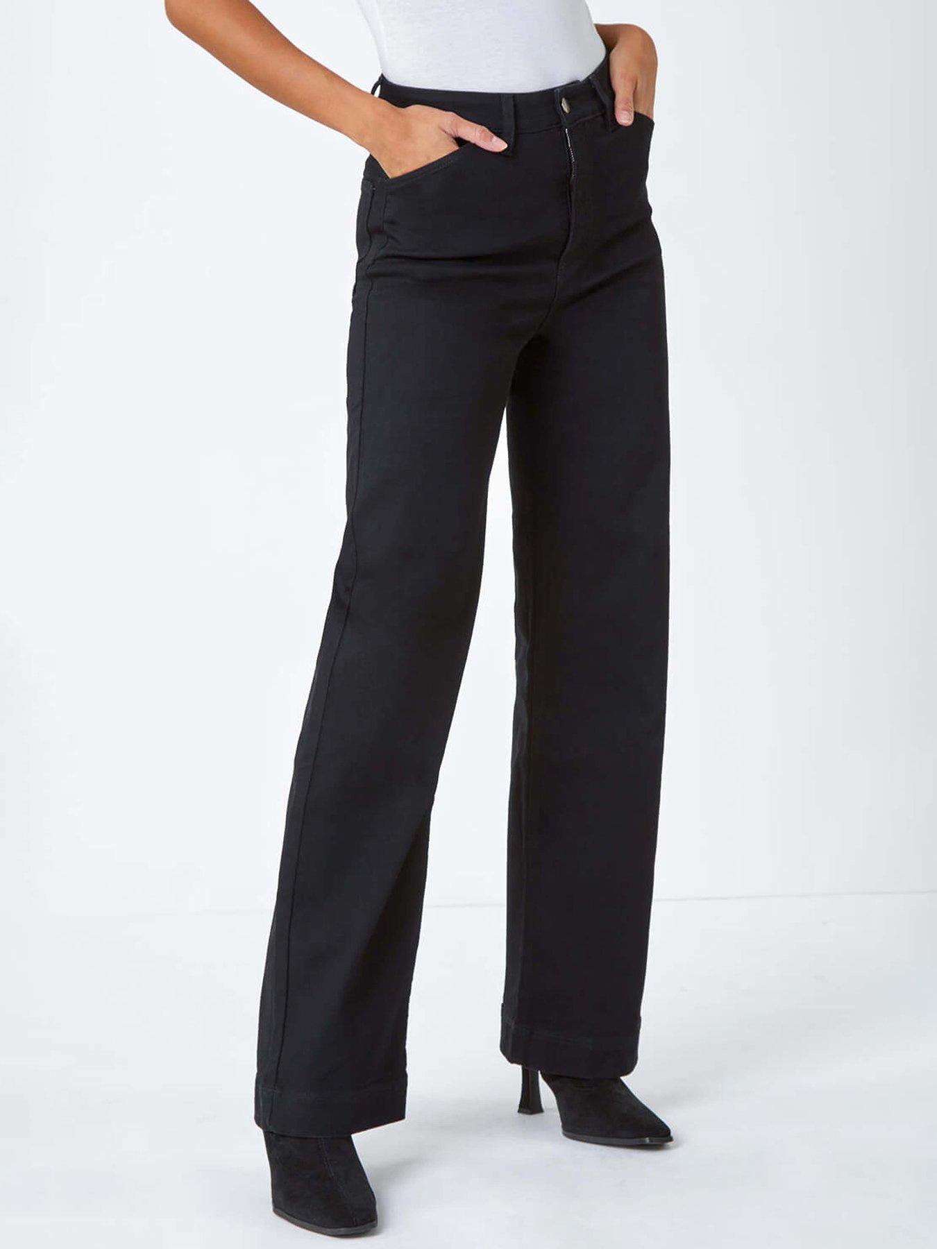 Image 1 of 5 of Roman Wide Leg Stretch Denim Jeans - Black