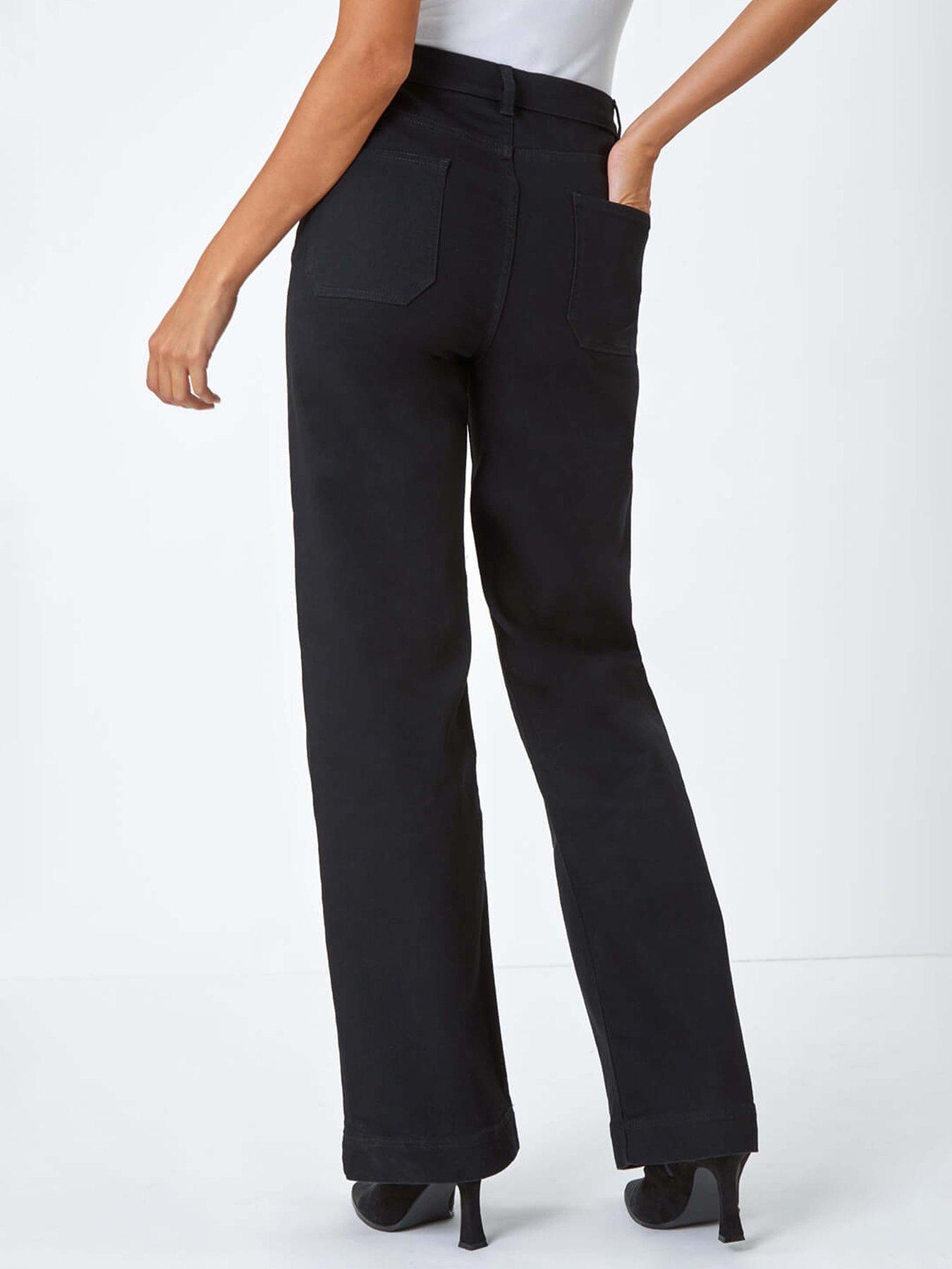Image 2 of 5 of Roman Wide Leg Stretch Denim Jeans - Black