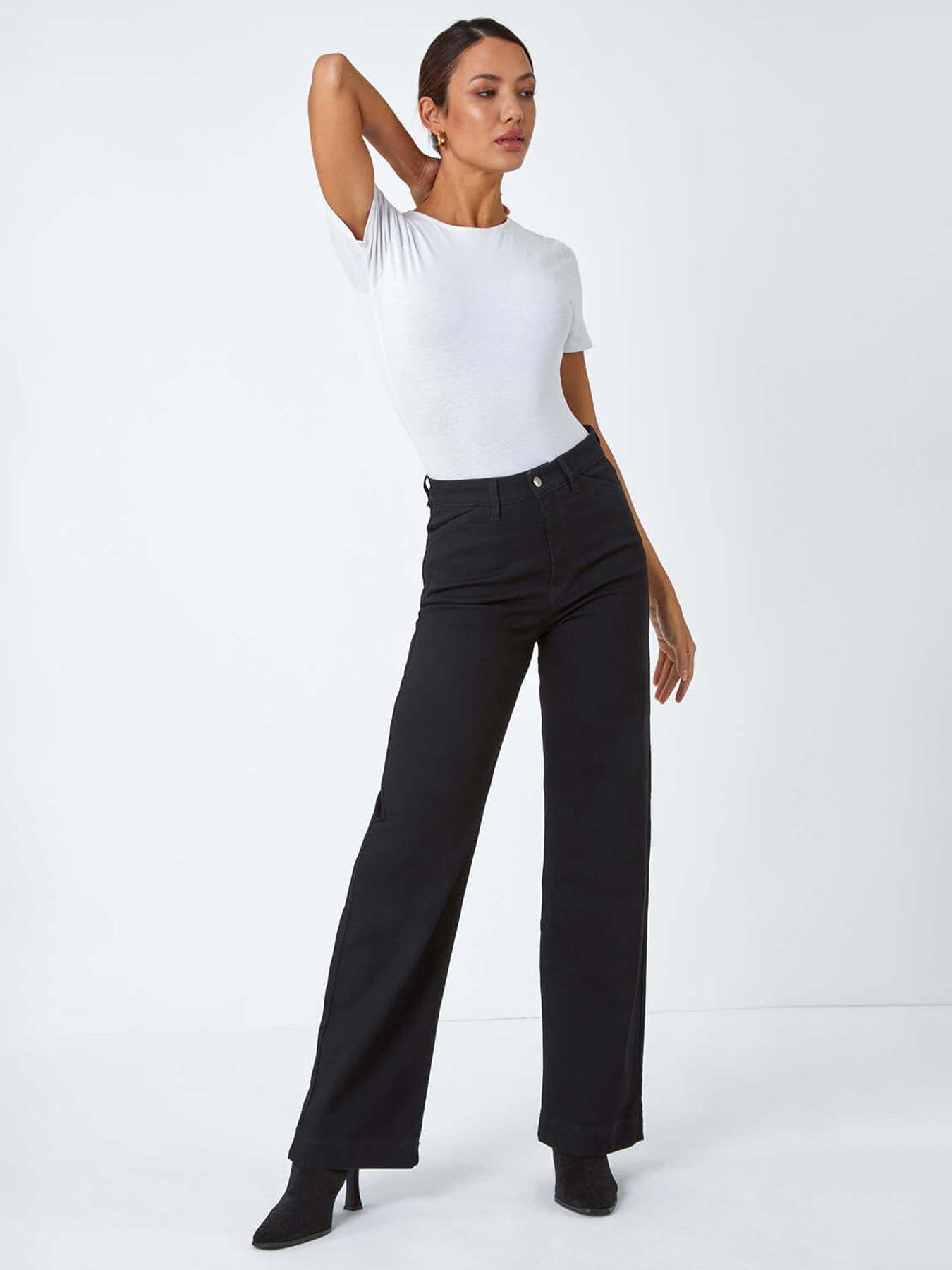 Image 3 of 5 of Roman Wide Leg Stretch Denim Jeans - Black