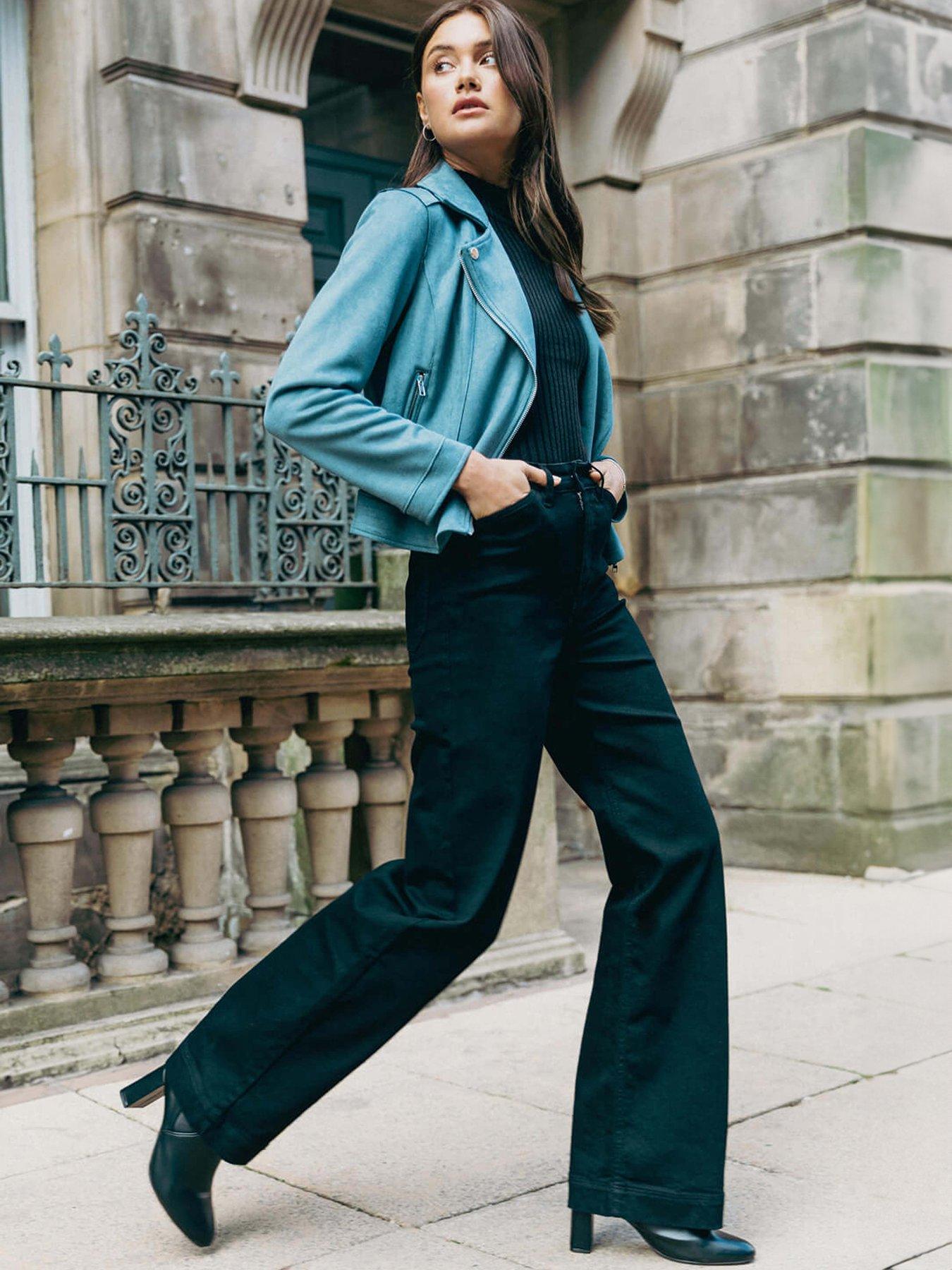 Image 5 of 5 of Roman Wide Leg Stretch Denim Jeans - Black