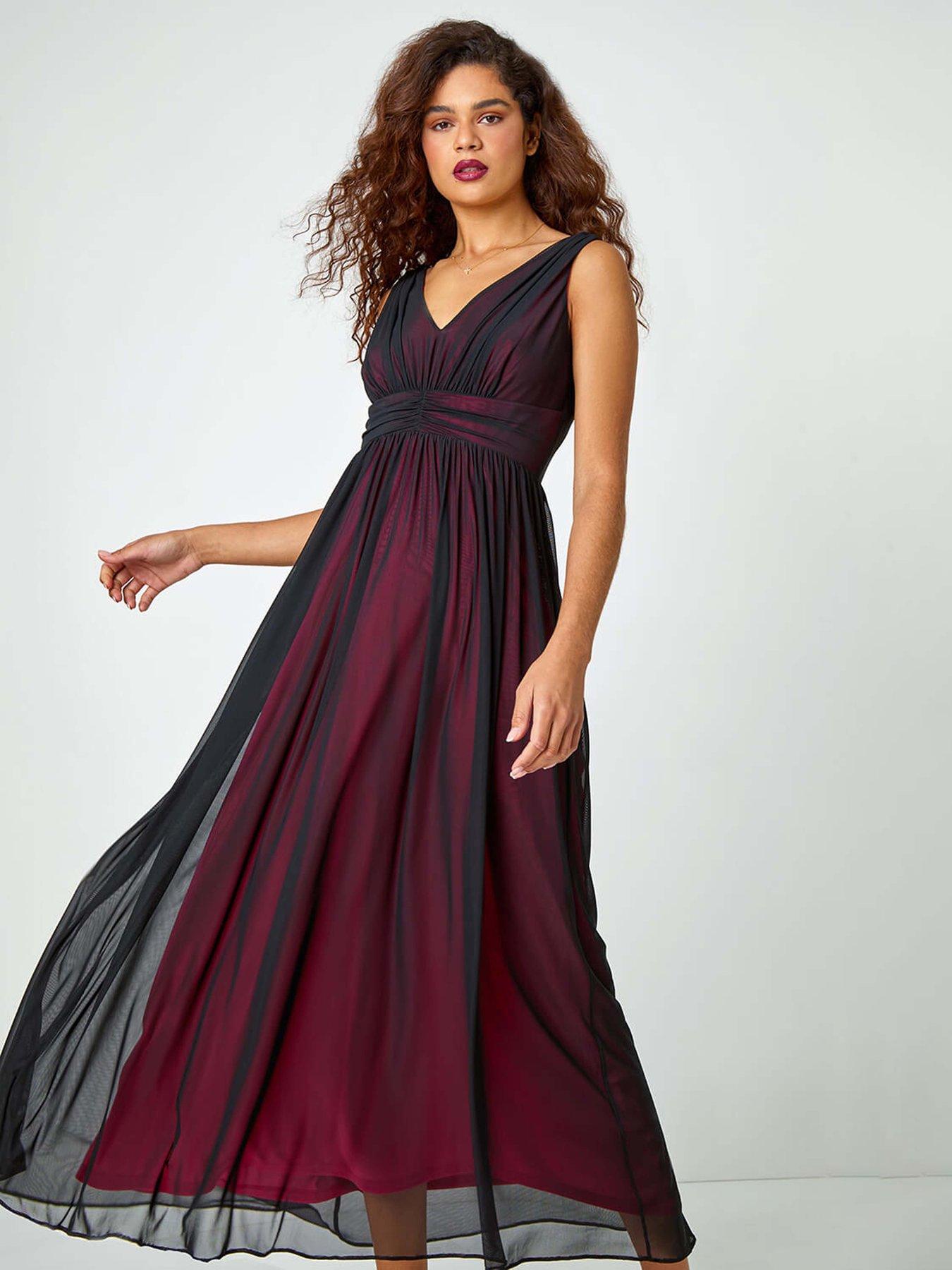 Roman Sleeveless Contrast Mesh Maxi Stretch Dress - Black