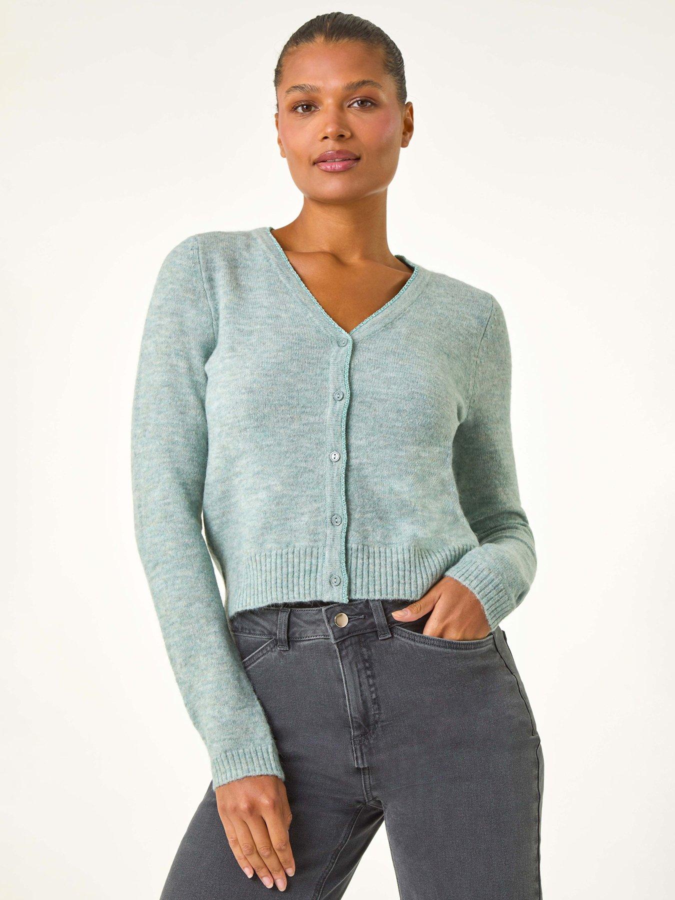 undefined Shimmer Detail Knit Cardigan - Sage