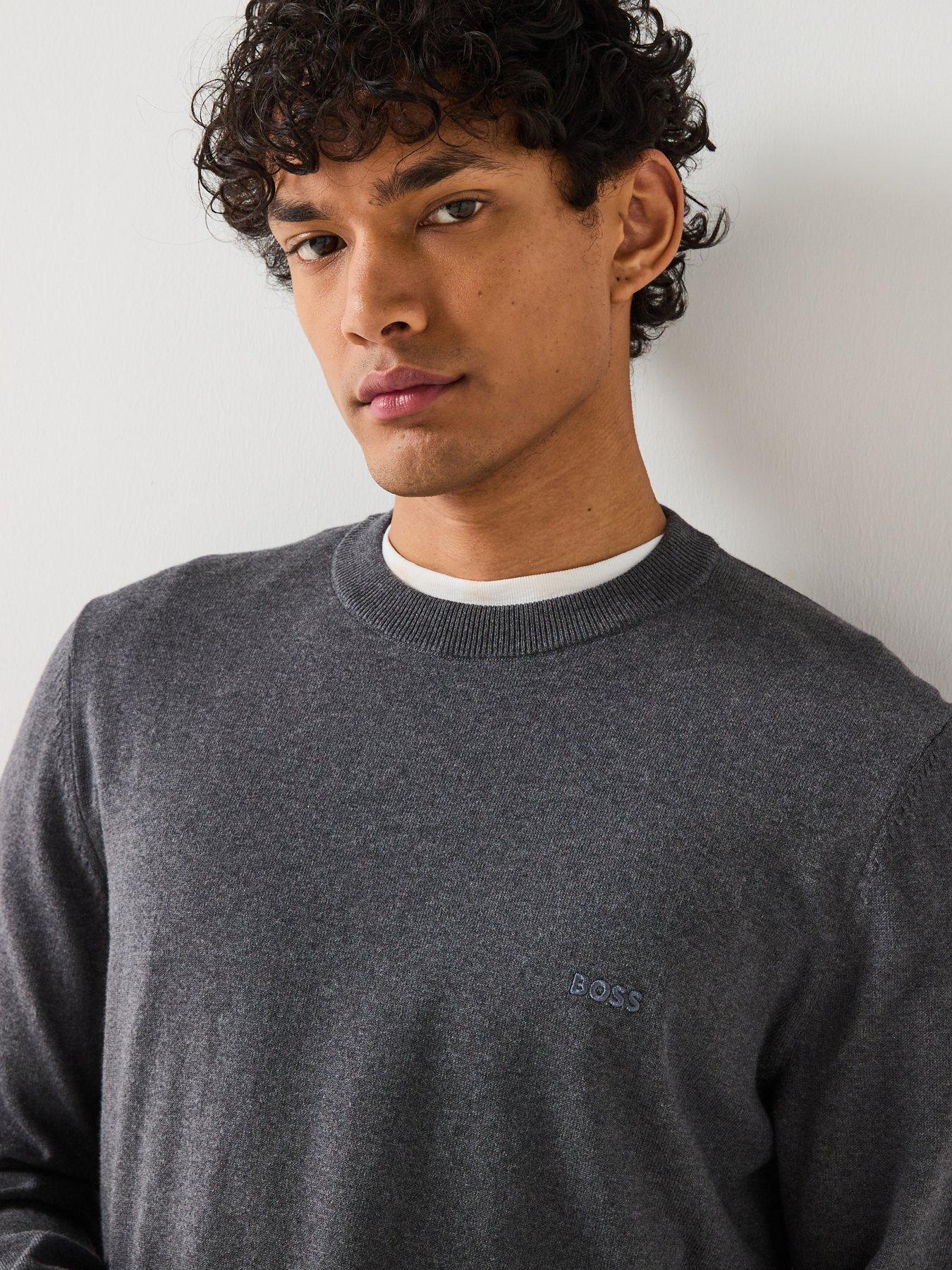 Image 4 of 5 of BOSS Pacas-L Regular Fit Cotton Crew Textured Knitted Jumper - Grey