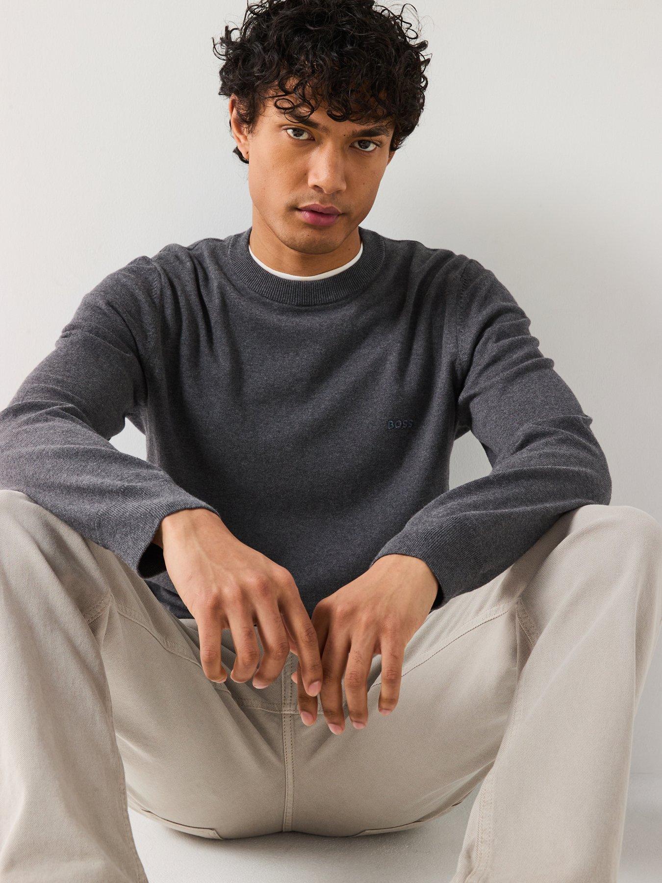 Image 5 of 5 of BOSS Pacas-L Regular Fit Cotton Crew Textured Knitted Jumper - Grey