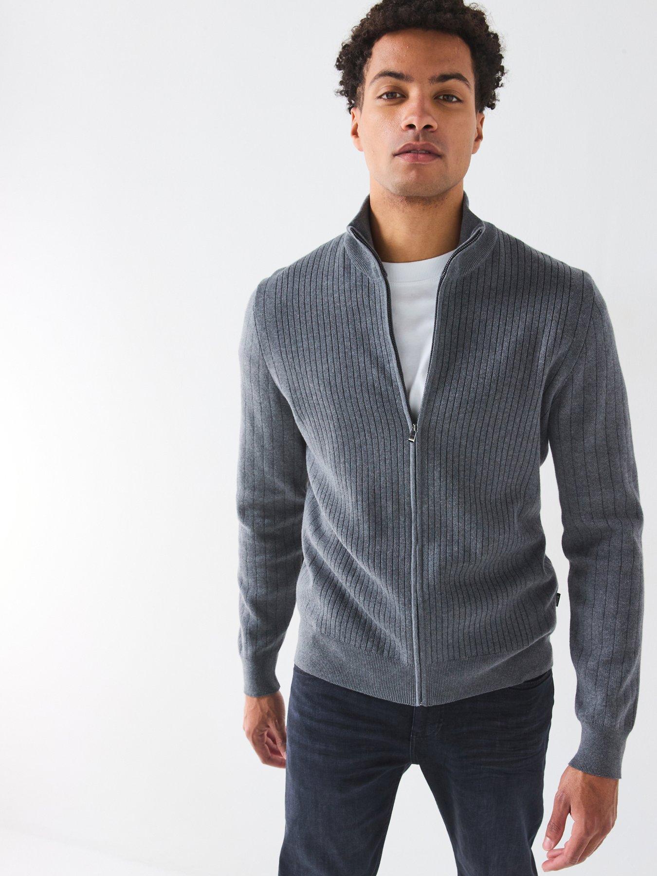 undefined H-Bejino Regular Fit Ribbed Zip Through Knitted Jumper - Grey