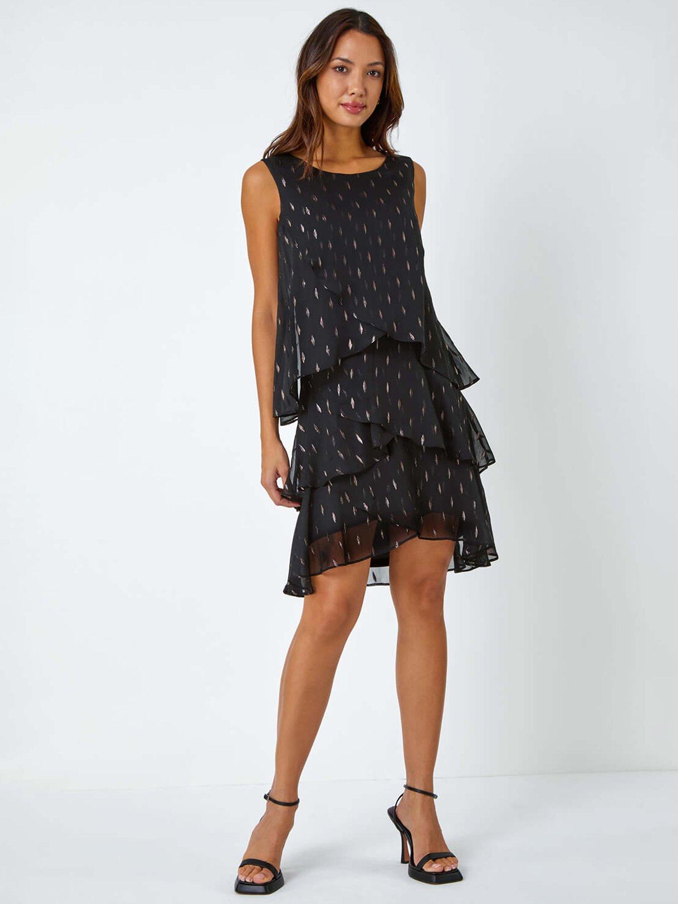 ISHIRA FOIL PRINT TIERED DRESS