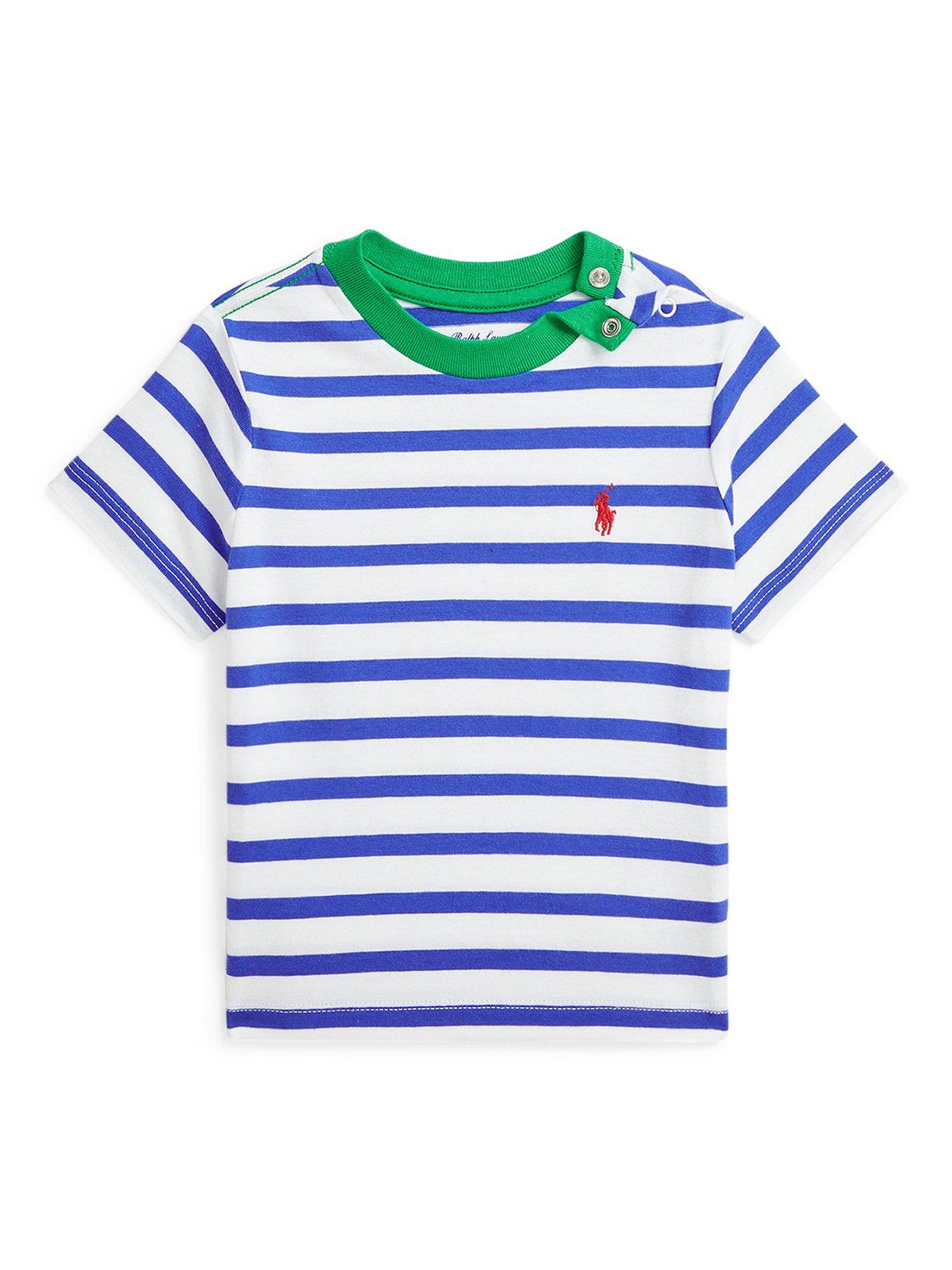 undefined Baby Boys Stripe Short Sleeve T-Shirt - White/Blue