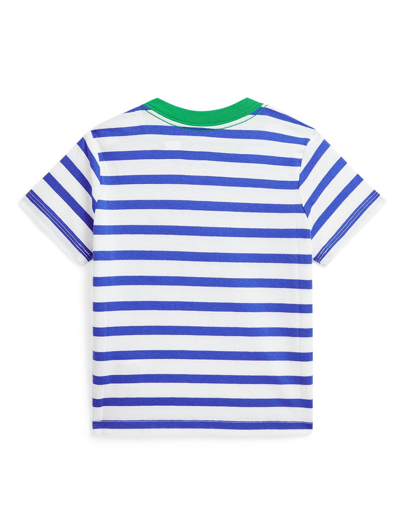 Image 2 of 2 of Polo Ralph Lauren Baby Boys Stripe Short Sleeve T-Shirt - White/Blue