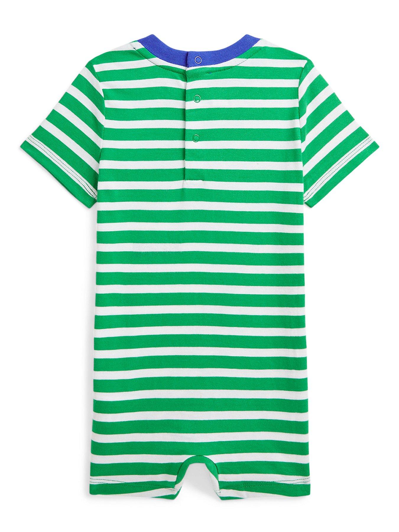Image 2 of 2 of Polo Ralph Lauren Baby Boys Stripe Shortall Romper - White/Green