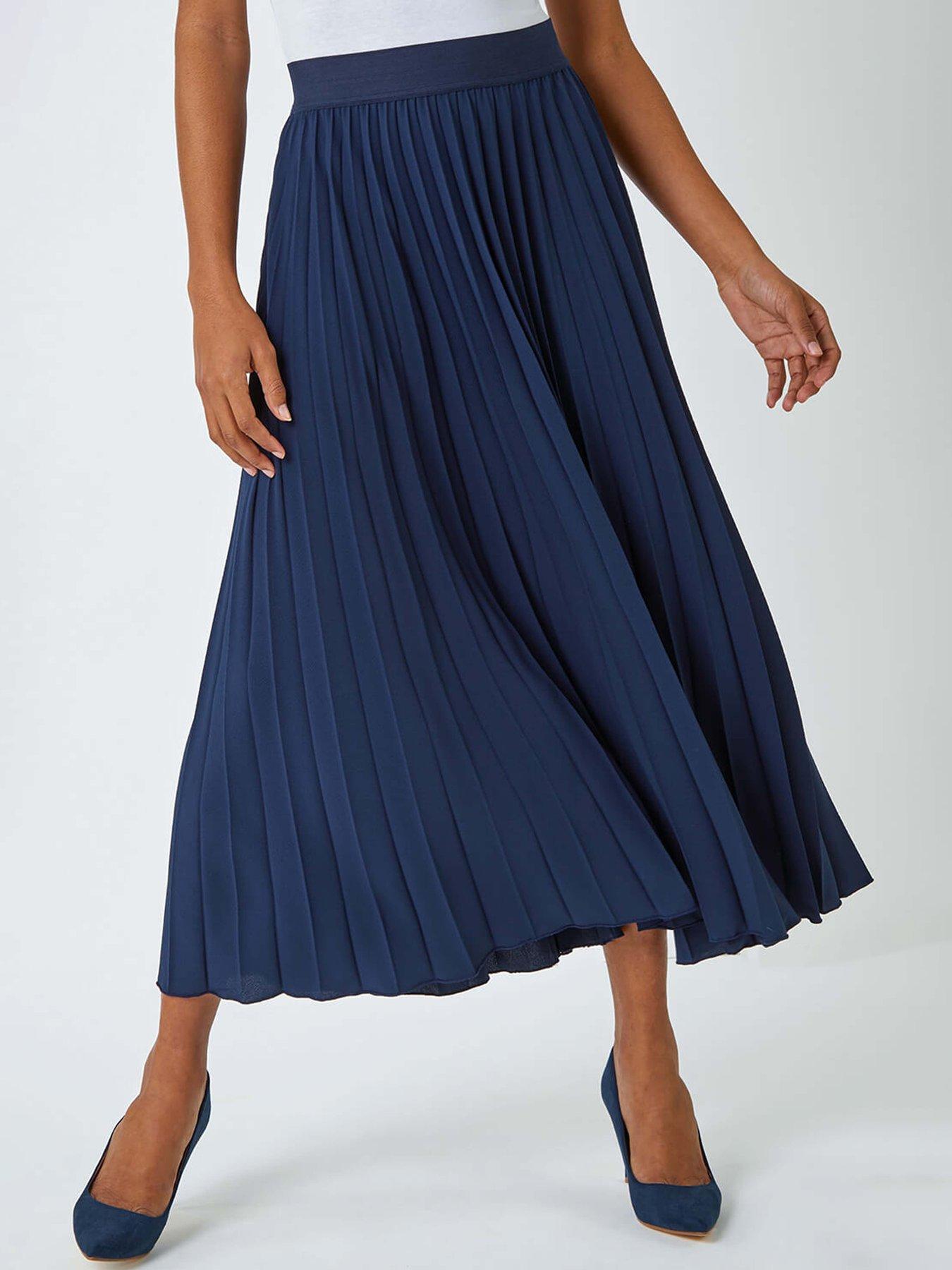 Roman Pleated Maxi Stretch Skirt Navy Very