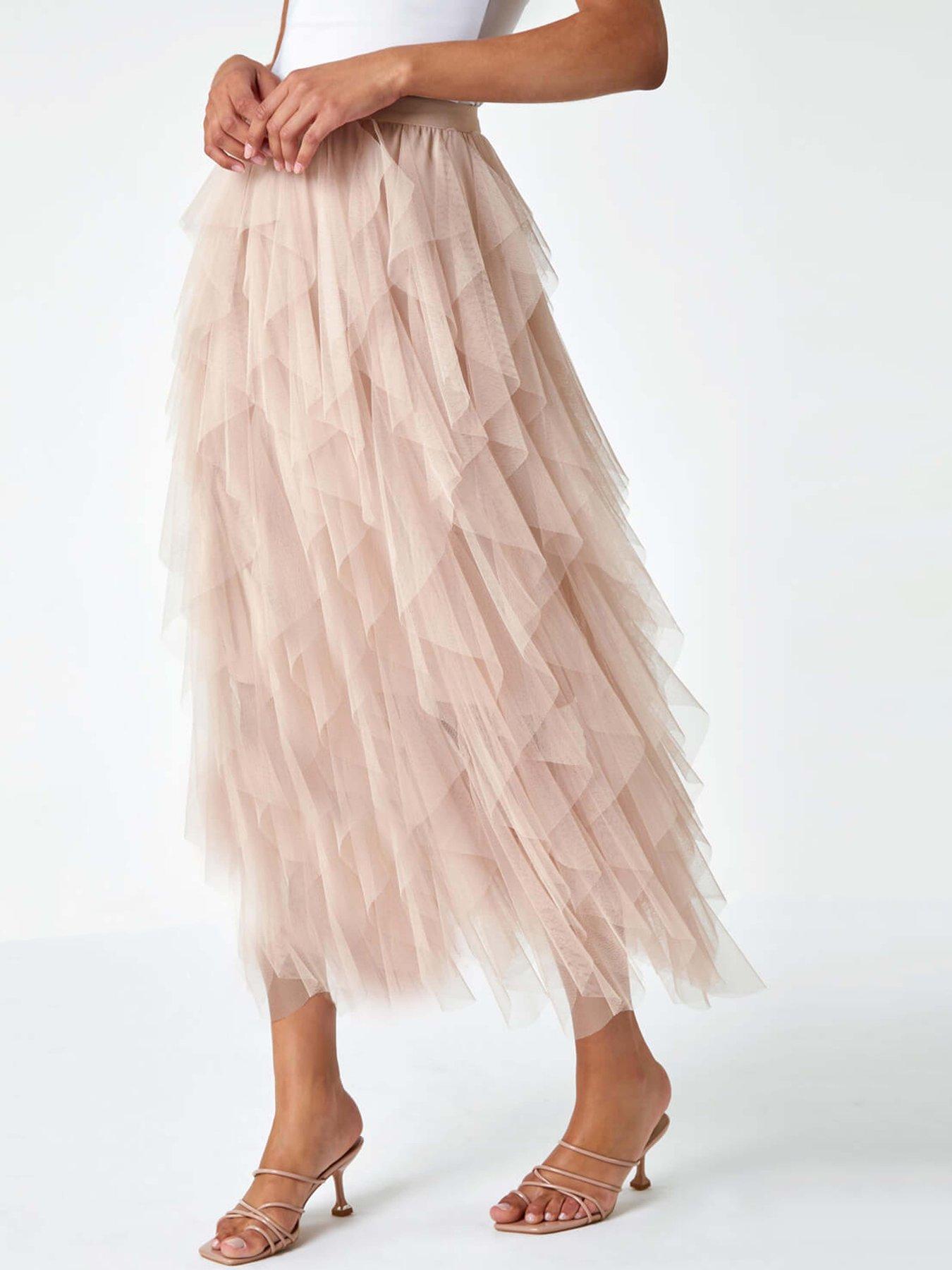 undefined Mesh Layered A Line Skirt - Natural