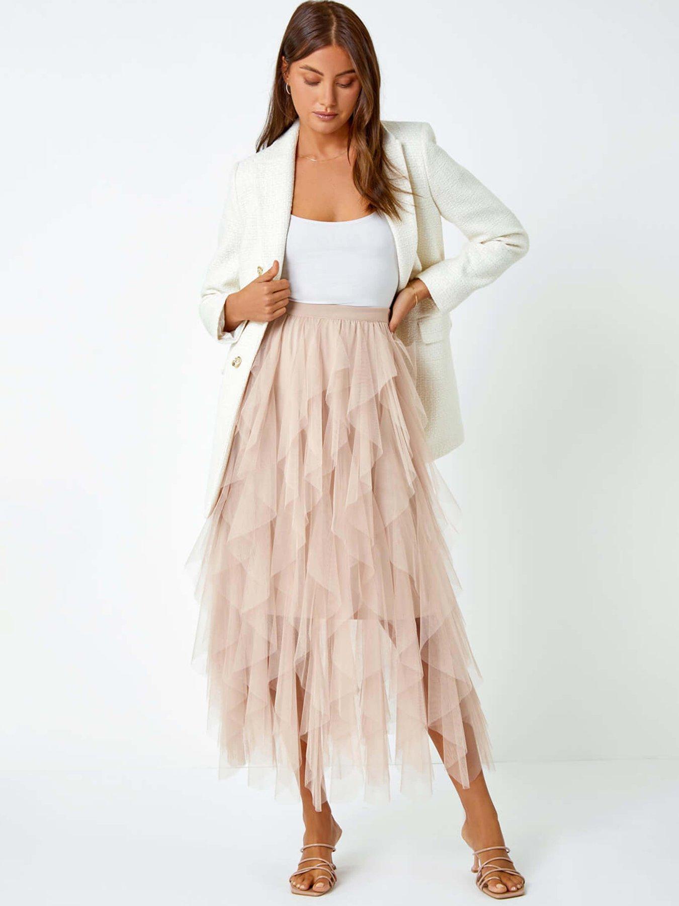 Multilayer Mesh and Sequinned A-Line Skirt with Satin Lining - K503_GREY