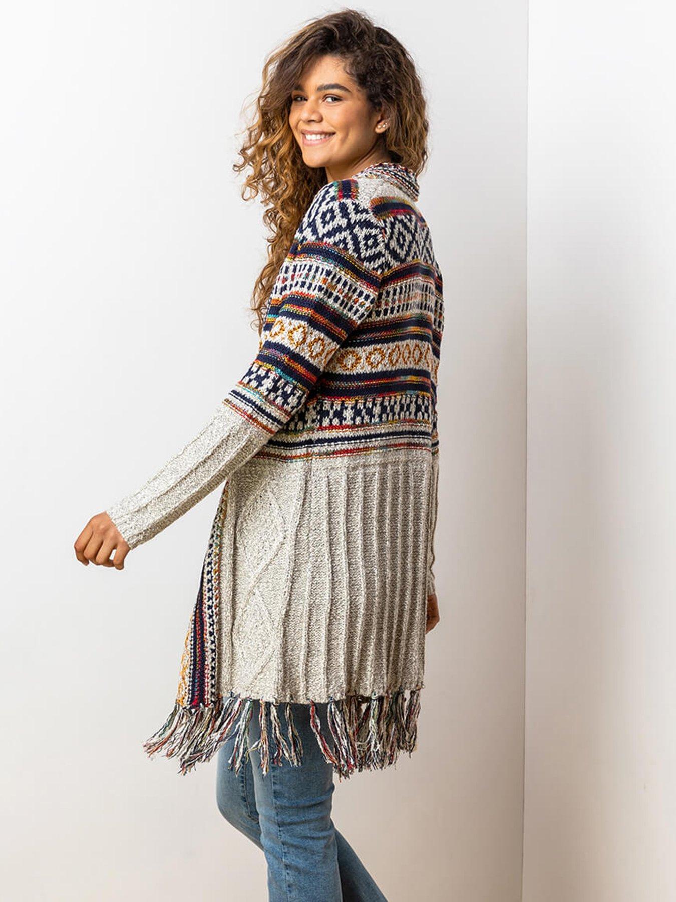 Roman Aztec Print Tassel Hem Longline Cardigan - Natural | Very