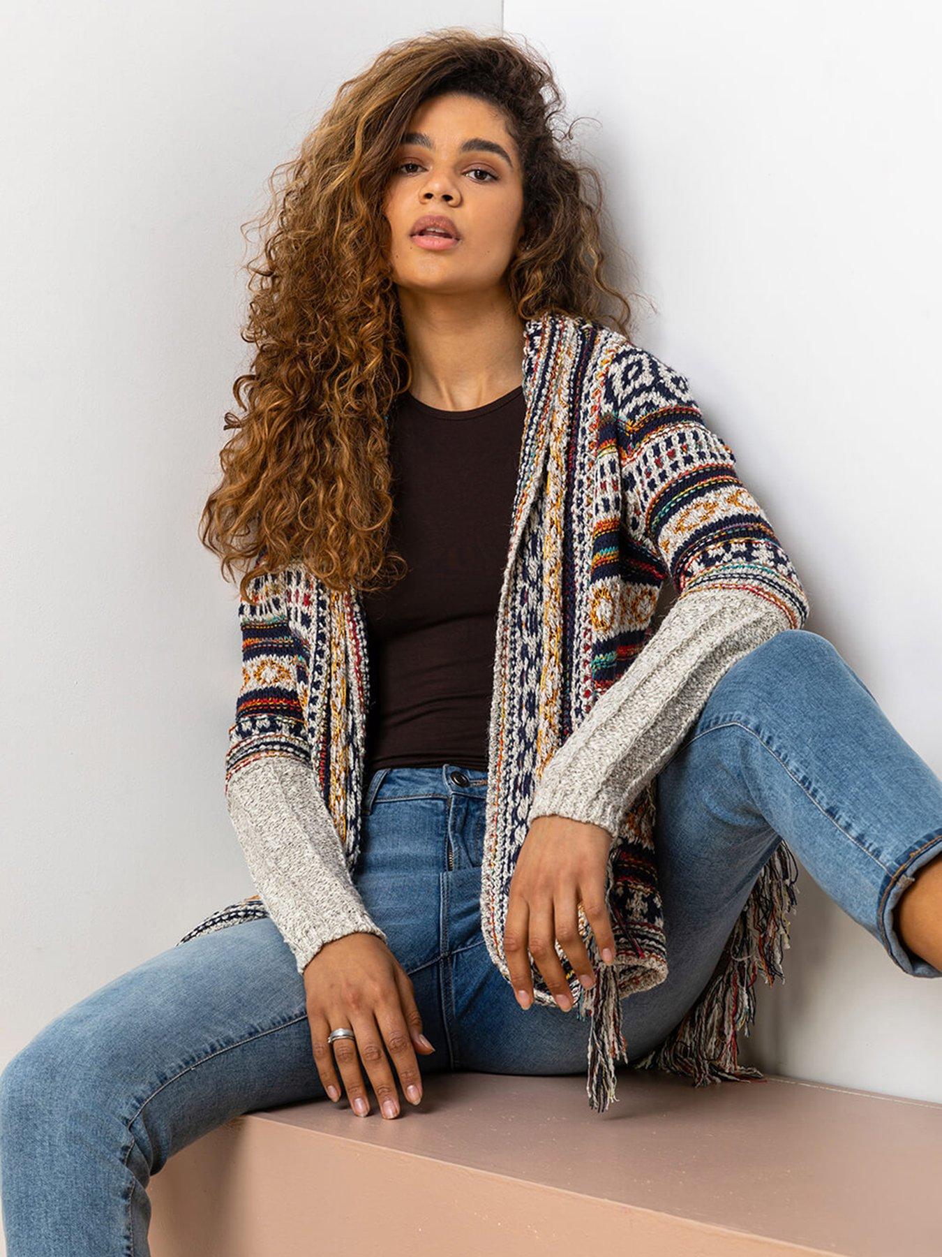 Roman Aztec Print Tassel Hem Longline Cardigan - Natural | Very