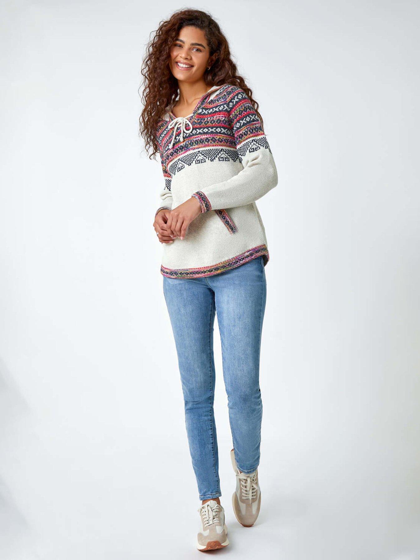Roman Nordic Print Knitted Hooded V-neck Jumper - Ivory | Very