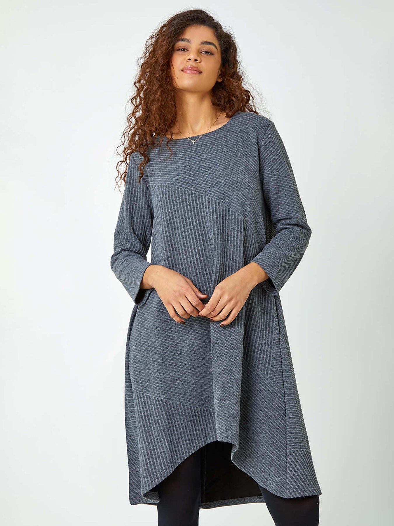 Roman Ribbed Asymmetric Stretch Jersey Dress - Dark Grey