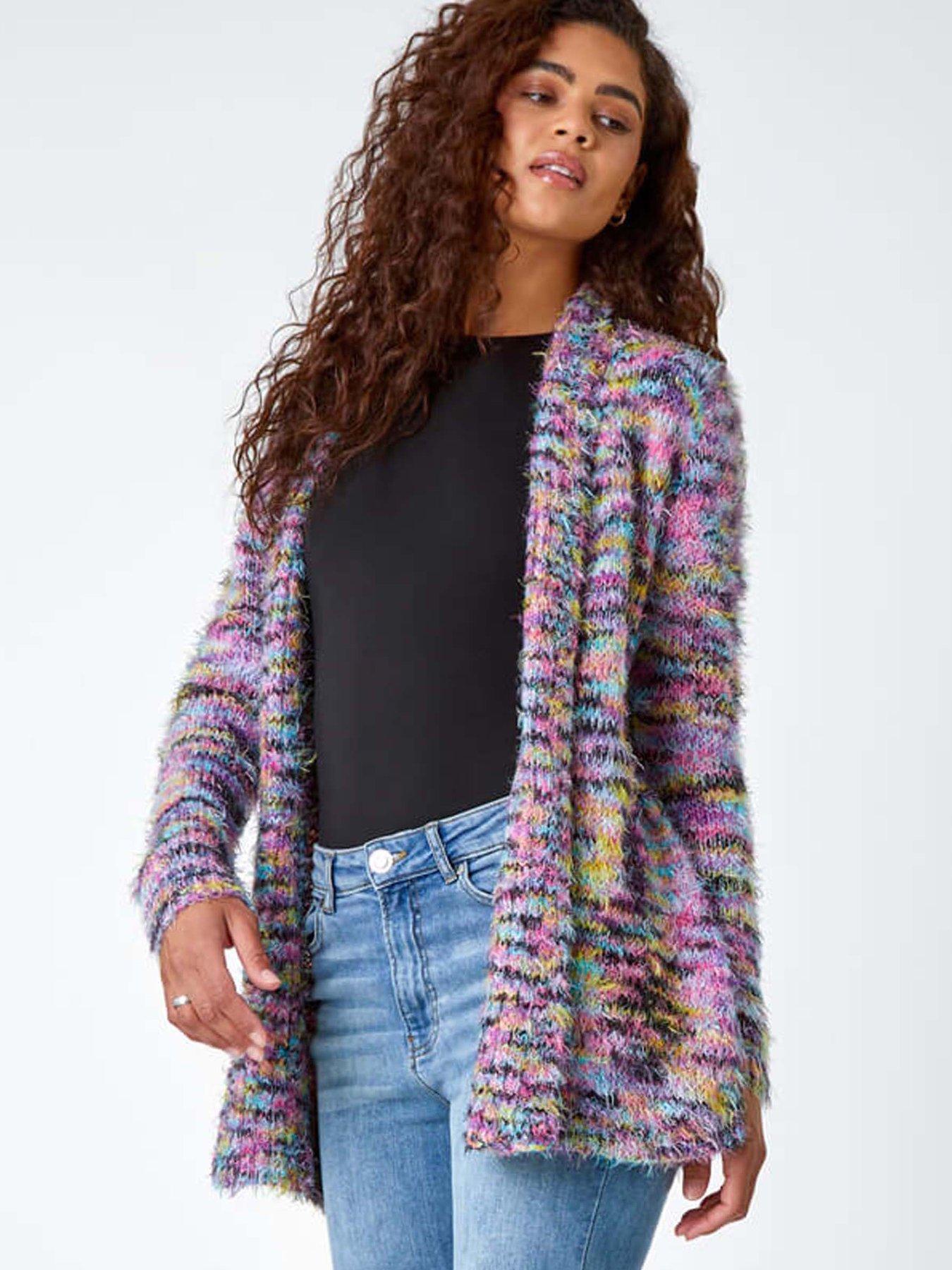 undefined Fluffy Longline Cosy Cardigan - Purple