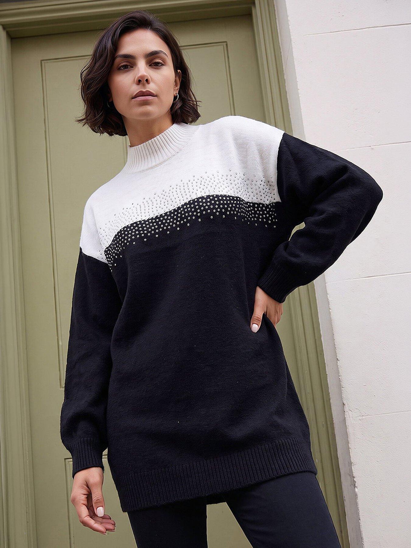 Roman Women's Black Colour Block Sparkly Longline Jumper In | : Size 18 - Image 2