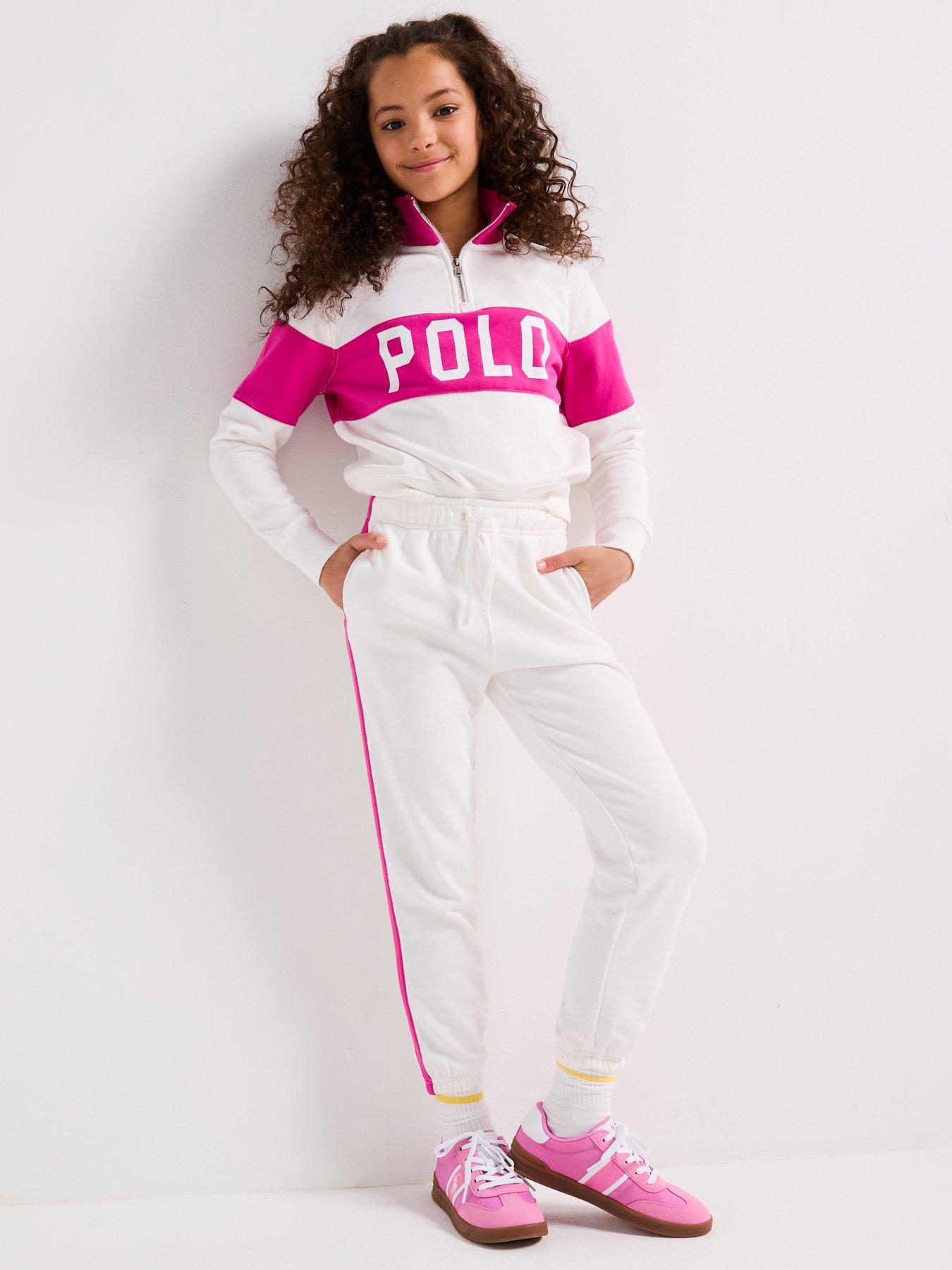undefined Girls Jog Pants - White/Pink