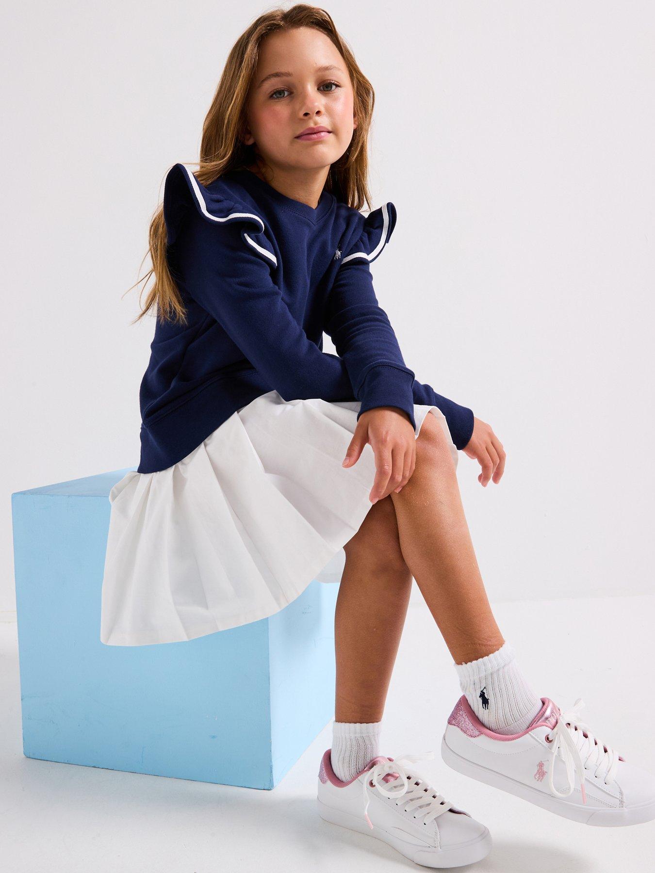 undefined Girls Woven Hem Sweat Dress - Navy
