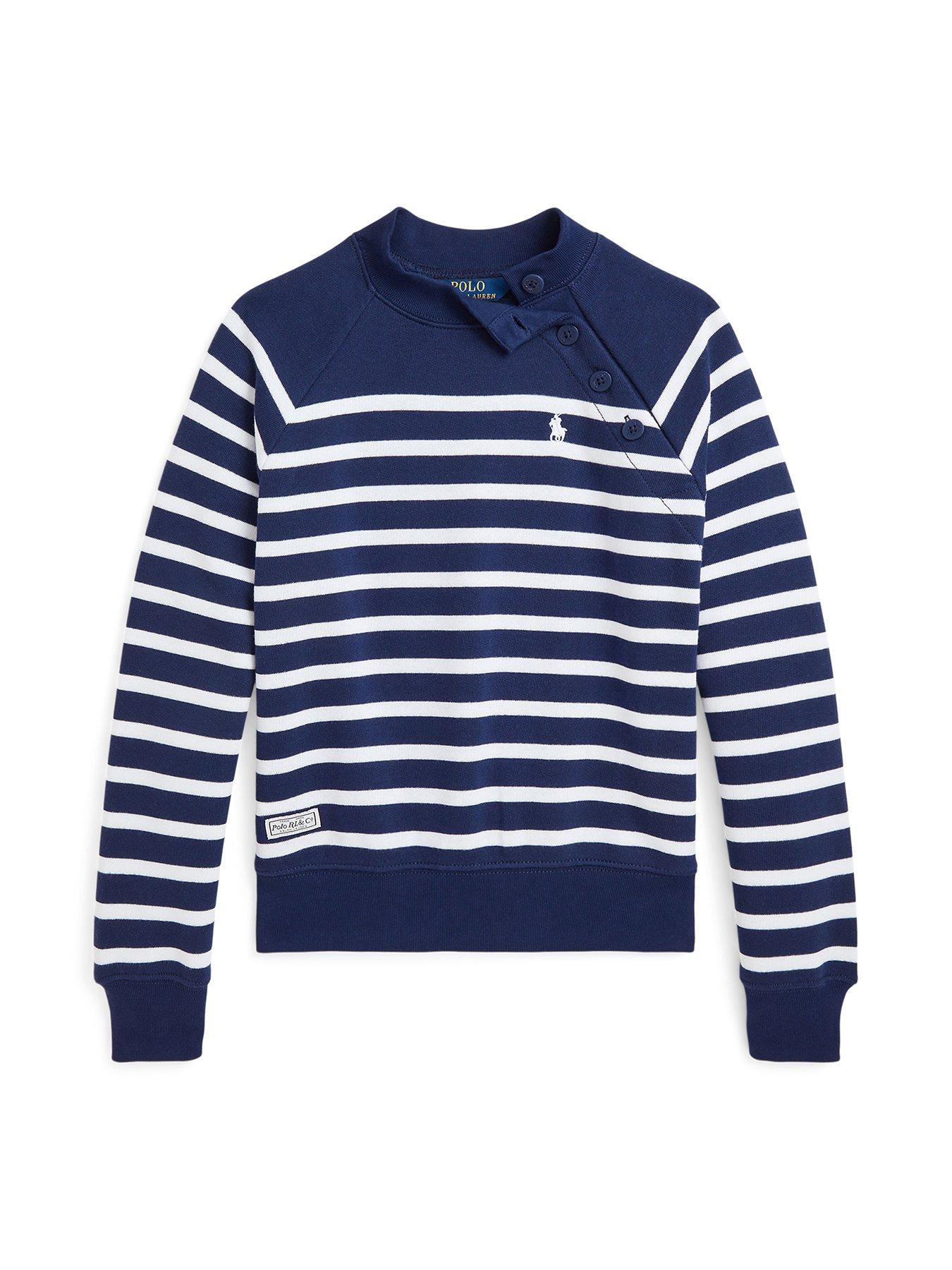 undefined Girls Stripe Button Sweatshirt - Navy