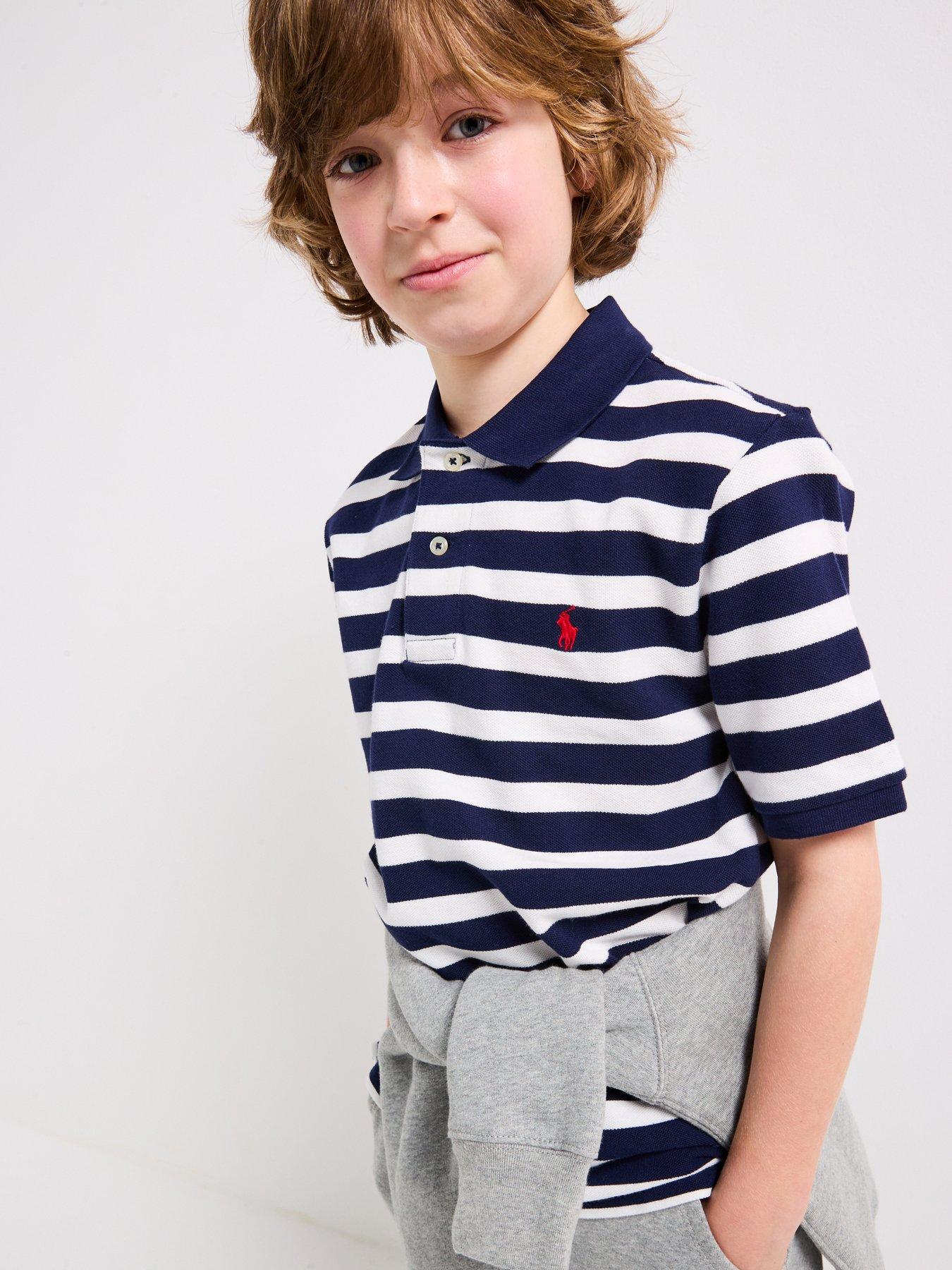 undefined Boys Short Sleeve Stripe Shirt - White/Navy