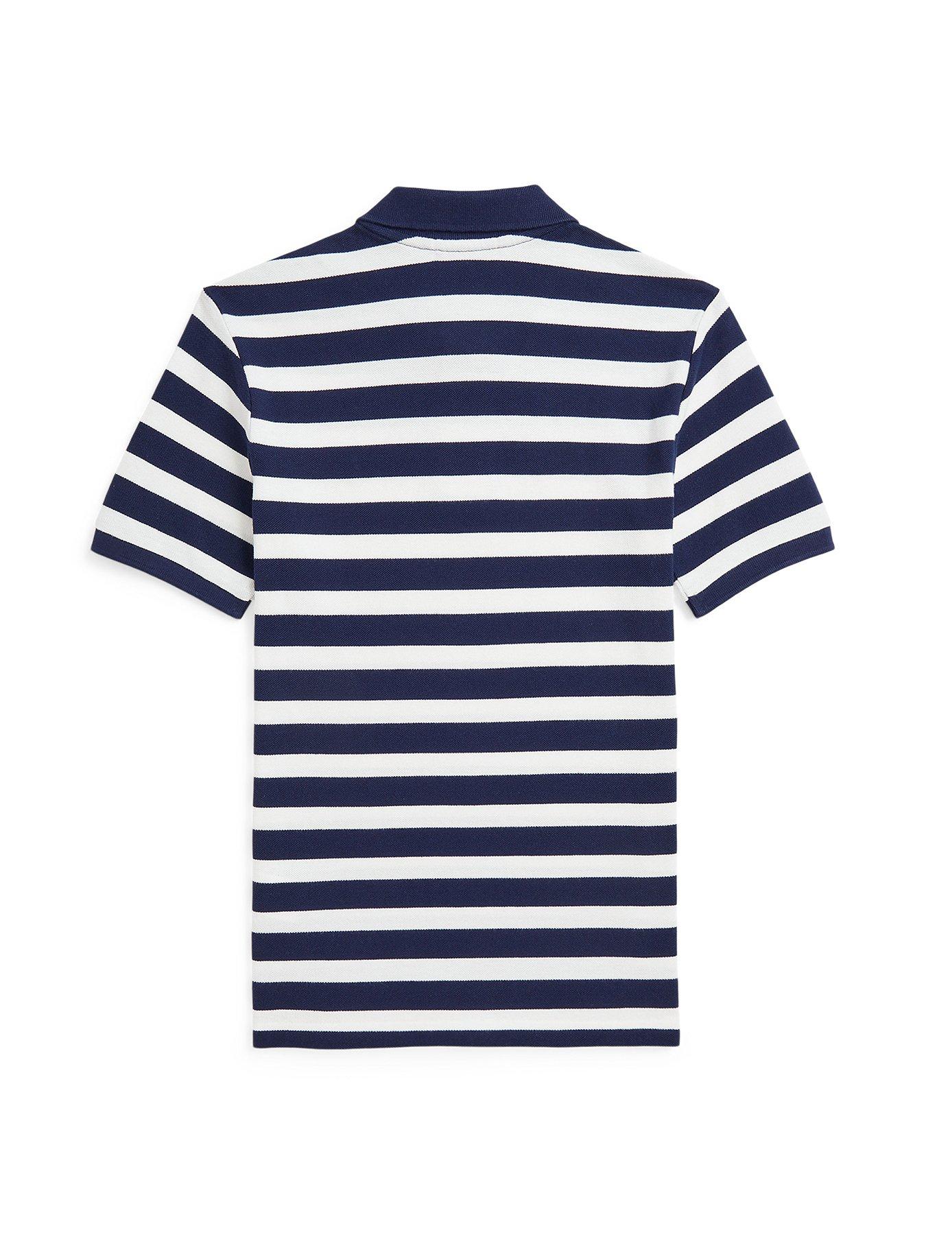 Image 6 of 6 of Polo Ralph Lauren Boys Short Sleeve Stripe Shirt - White/Navy