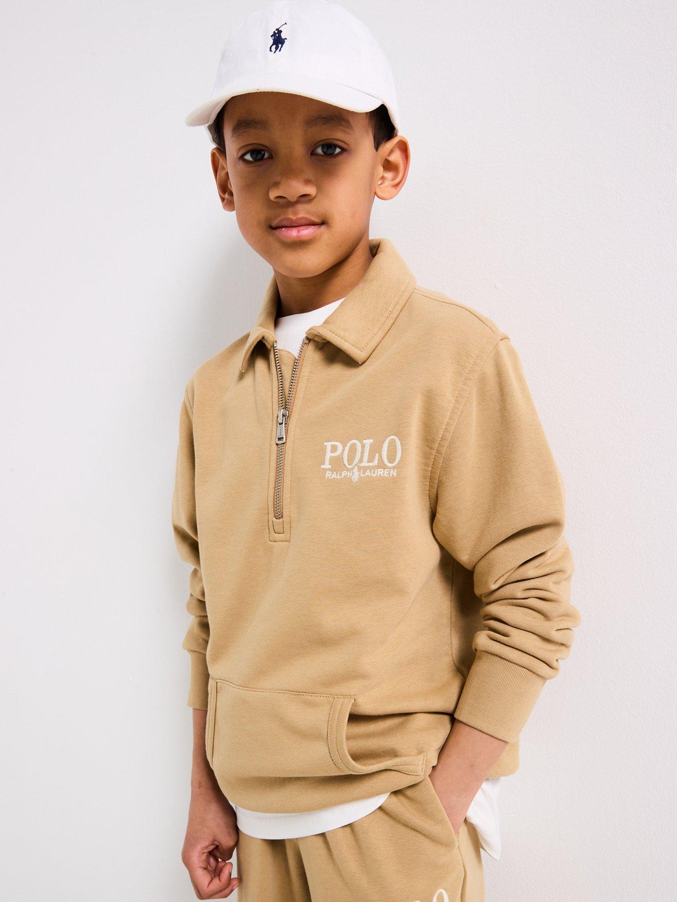undefined Boys Half Zip Sweat Top - Beige