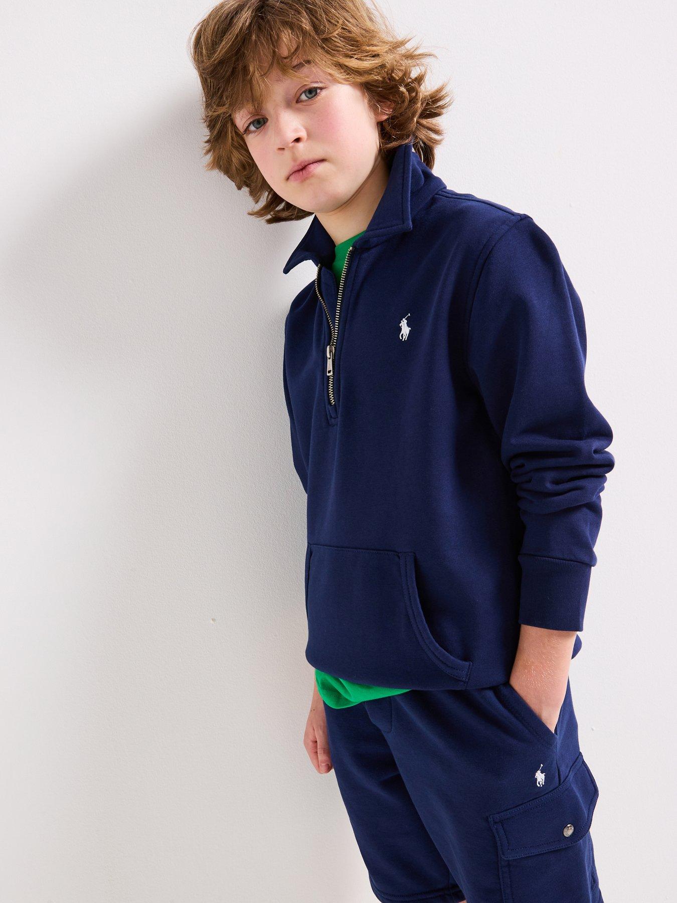 Image 1 of 6 of Polo Ralph Lauren Boys Half Zip Sweat Top - Navy