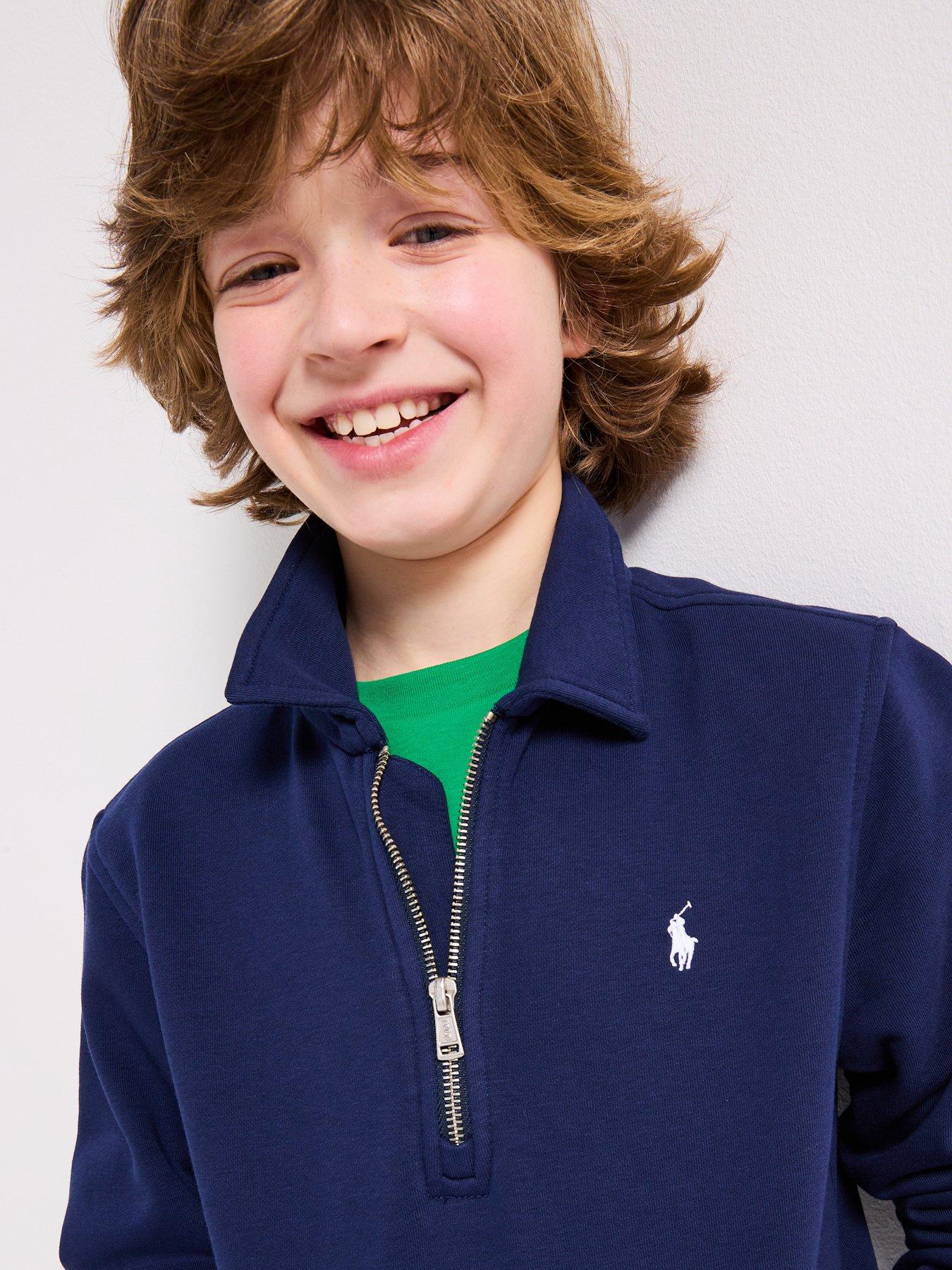 Image 3 of 6 of Polo Ralph Lauren Boys Half Zip Sweat Top - Navy