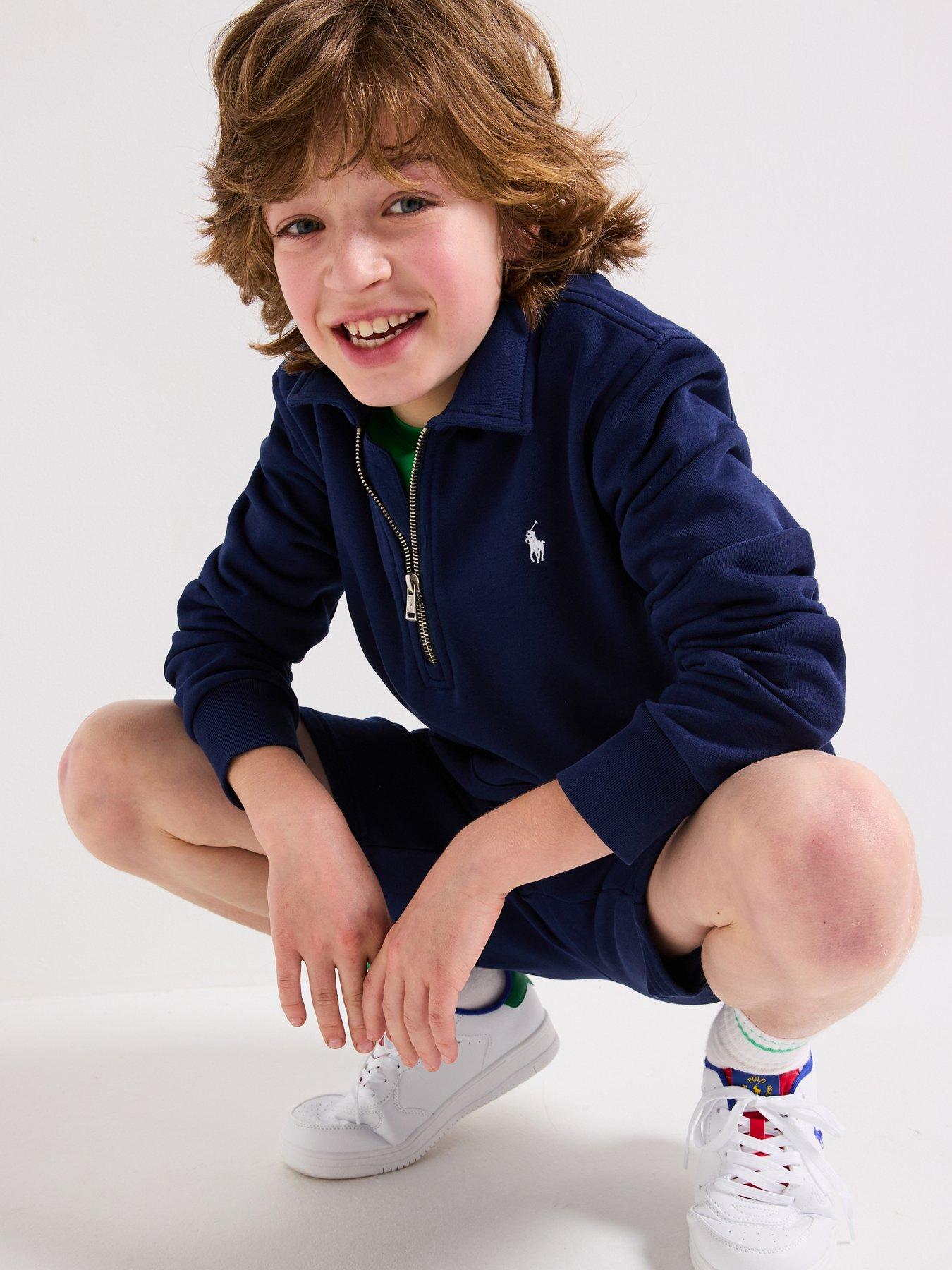 Image 4 of 6 of Polo Ralph Lauren Boys Half Zip Sweat Top - Navy