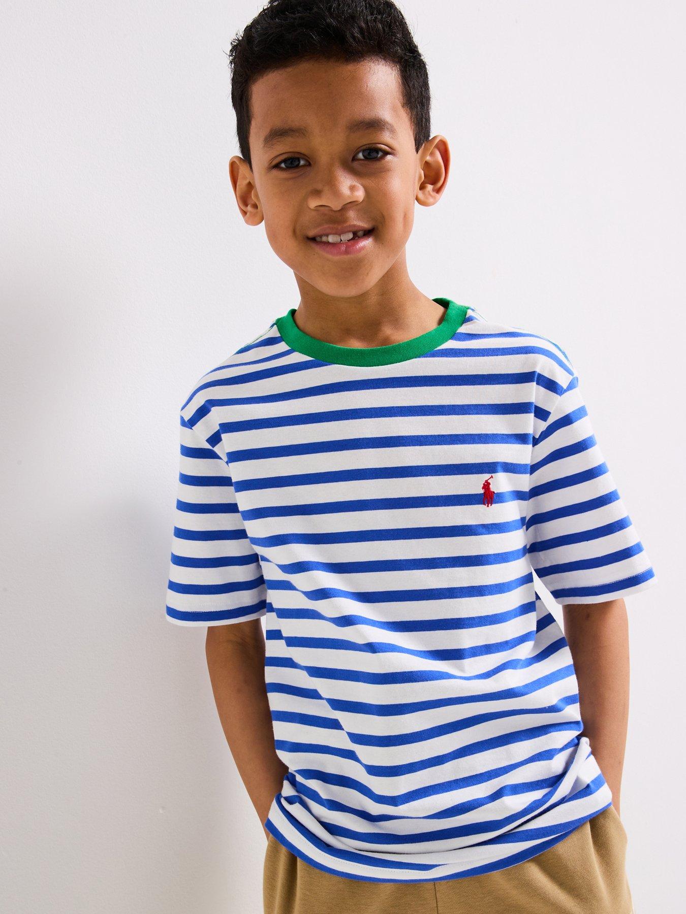 undefined Boys Classic Stripe Short Sleeve T-Shirt - White/Blue