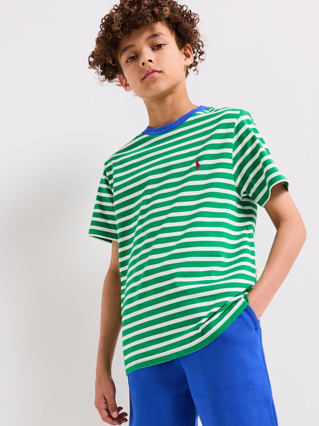 Image of Polo Ralph Lauren Boys Classic Stripe Short Sleeve T-Shirt - White/Green