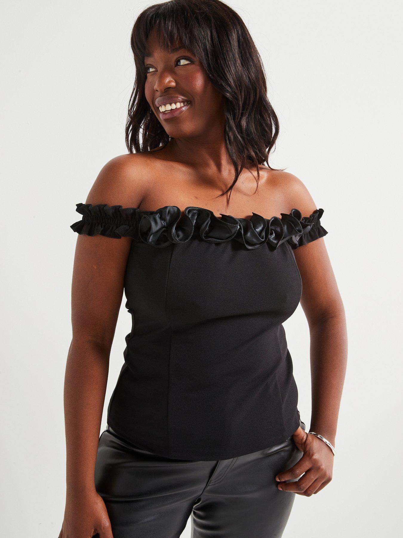 Plus size black ruffle top online