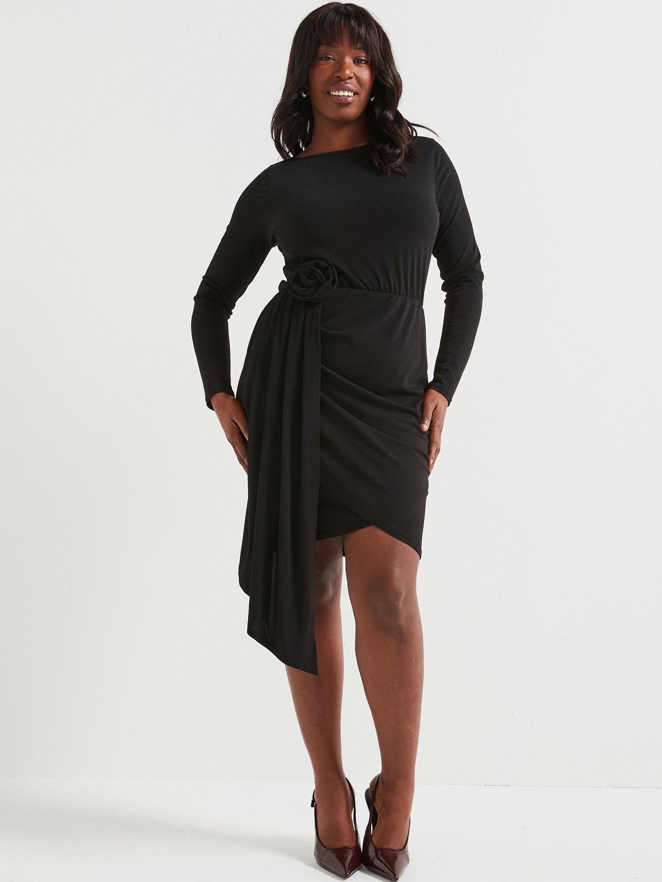 black mini dress with drape Women's Black Skater Dress Puff Sleeve Mini main image 1